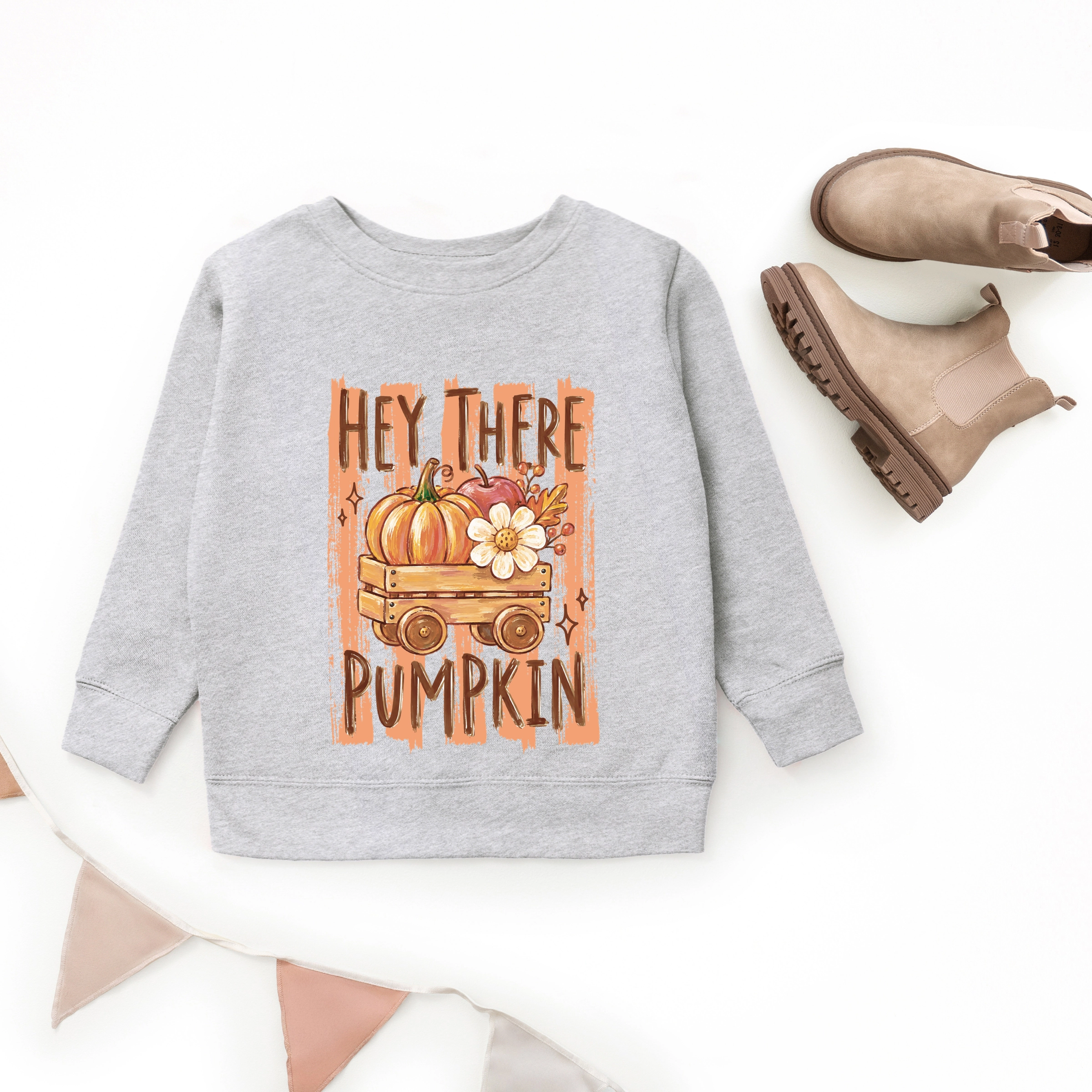The Juniper Shop  - Youth Graphic Sweatshirt Hey There Pumpkin Stripes