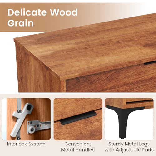Glintex 48-Inch 5-Drawer Dresser with Interlock System and Metal Legs