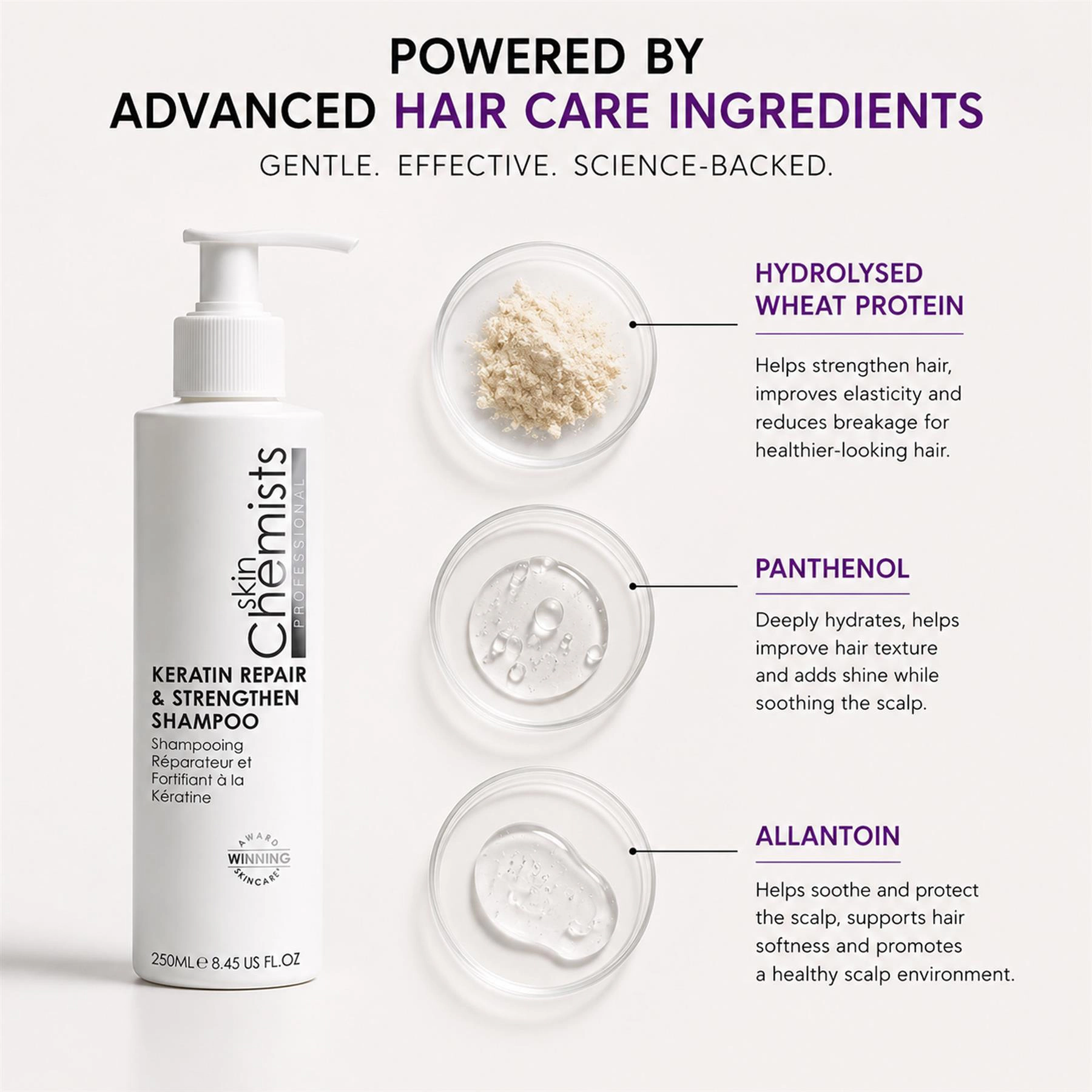 skinChemists Keratin Repair & Strengthen Shampoo 250ml - For Damaged and Chemically Treated Hair