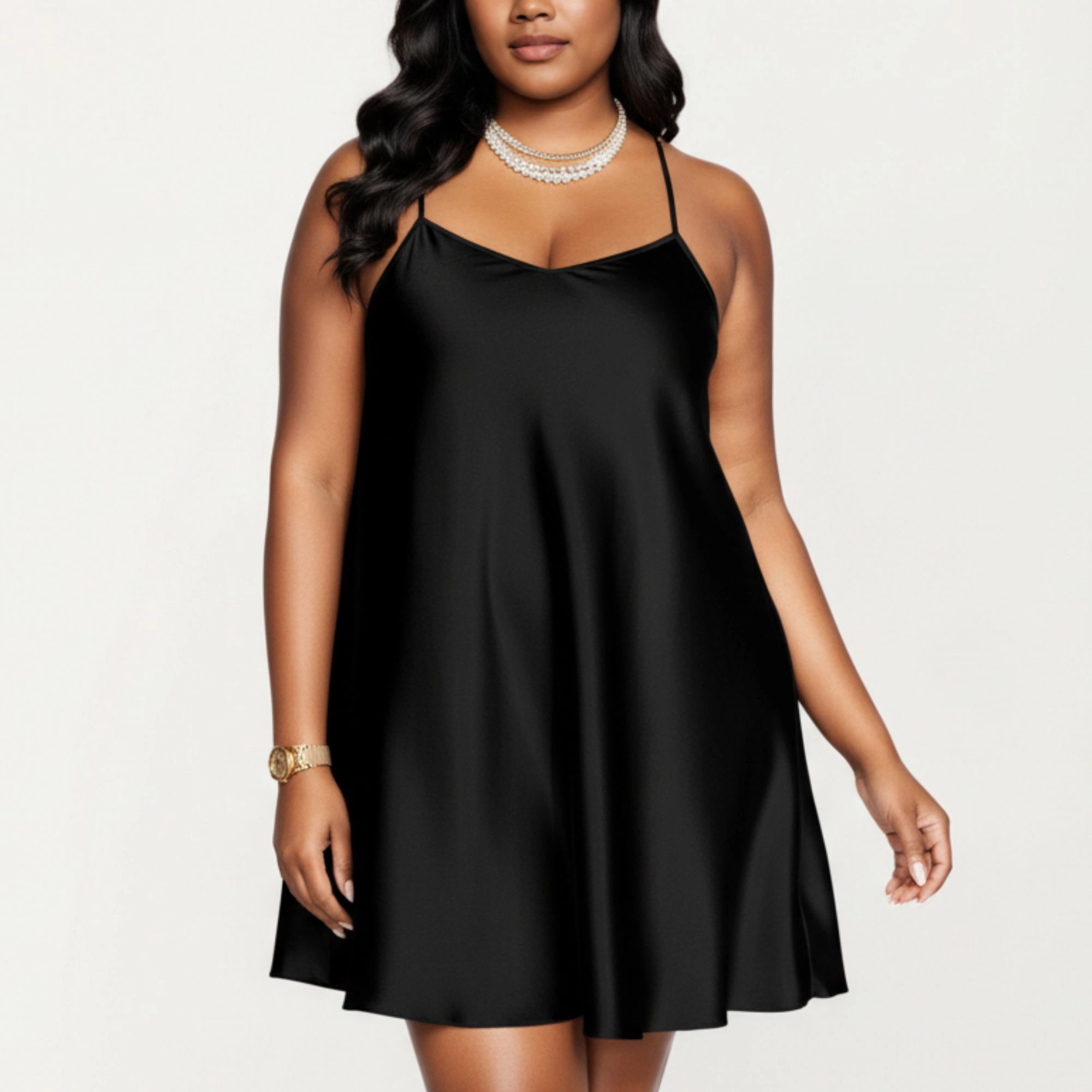Anna-Kaci Women's Plus Satin Slip Dress with Soft Draping Fabric Adjustable Spaghetti Straps and A-Line Silhouette