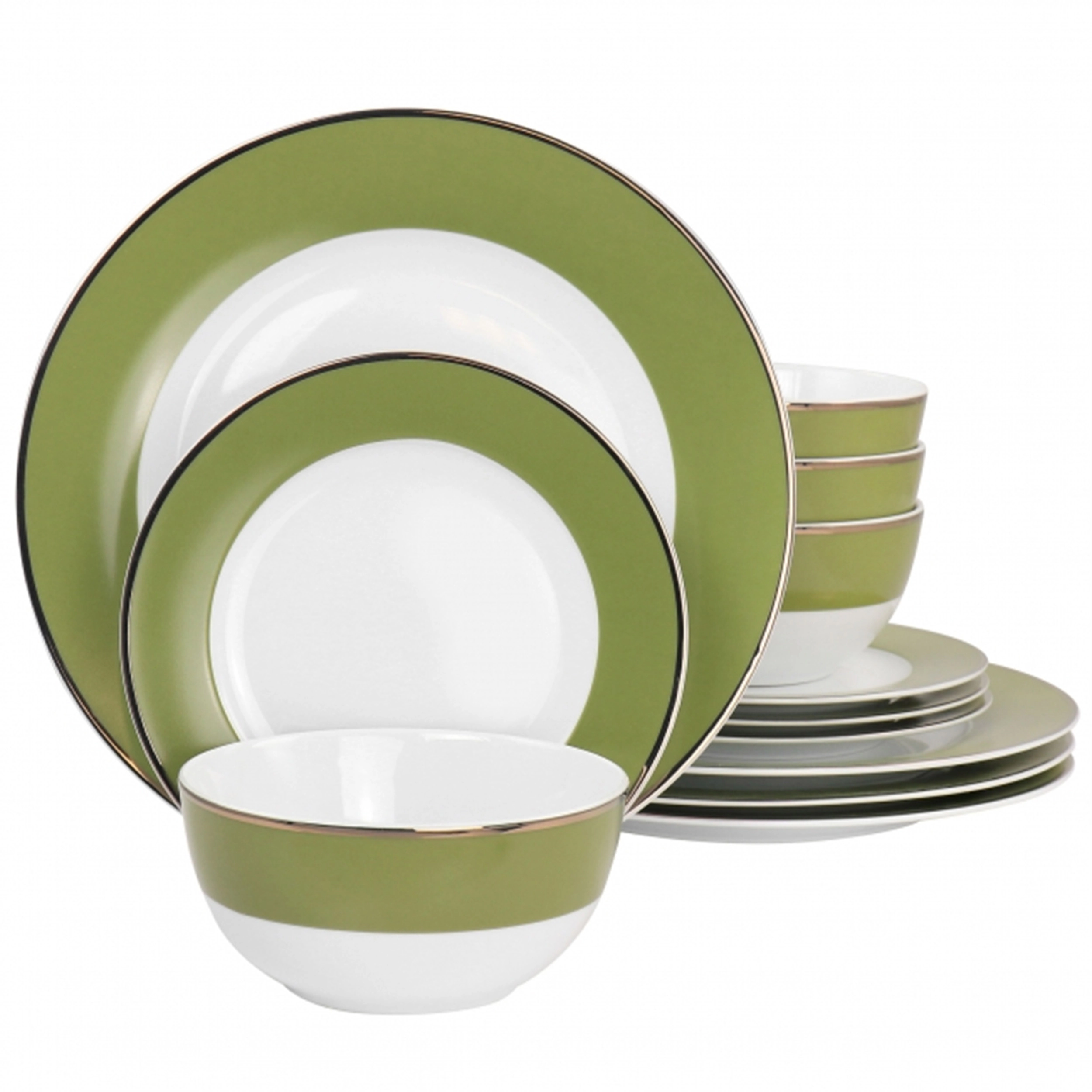Martha Stewart Gold Rimmed 12 Piece Fine Ceramic Dinnerware Set Mint