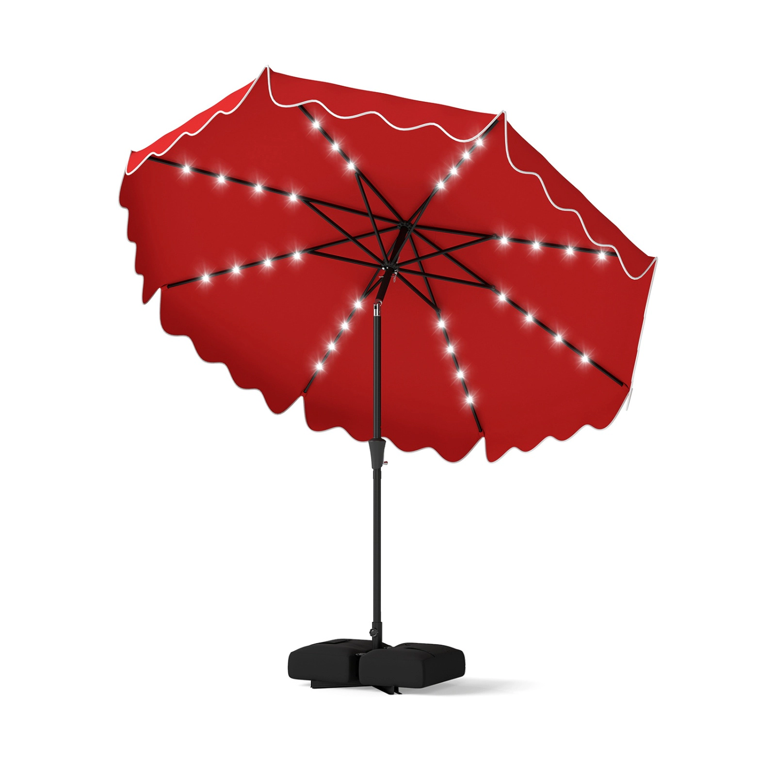 SUGIFT 10 ft Outdoor Patio Umbrella with 32 Solar LED Lights and Weighted Base Bags