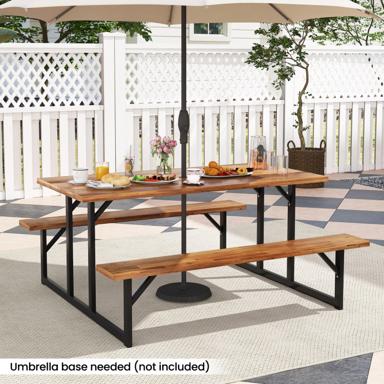 Hivvago 6-Person Acacia Wood Outdoor Picnic Table Set With 2 Built-In Benches
