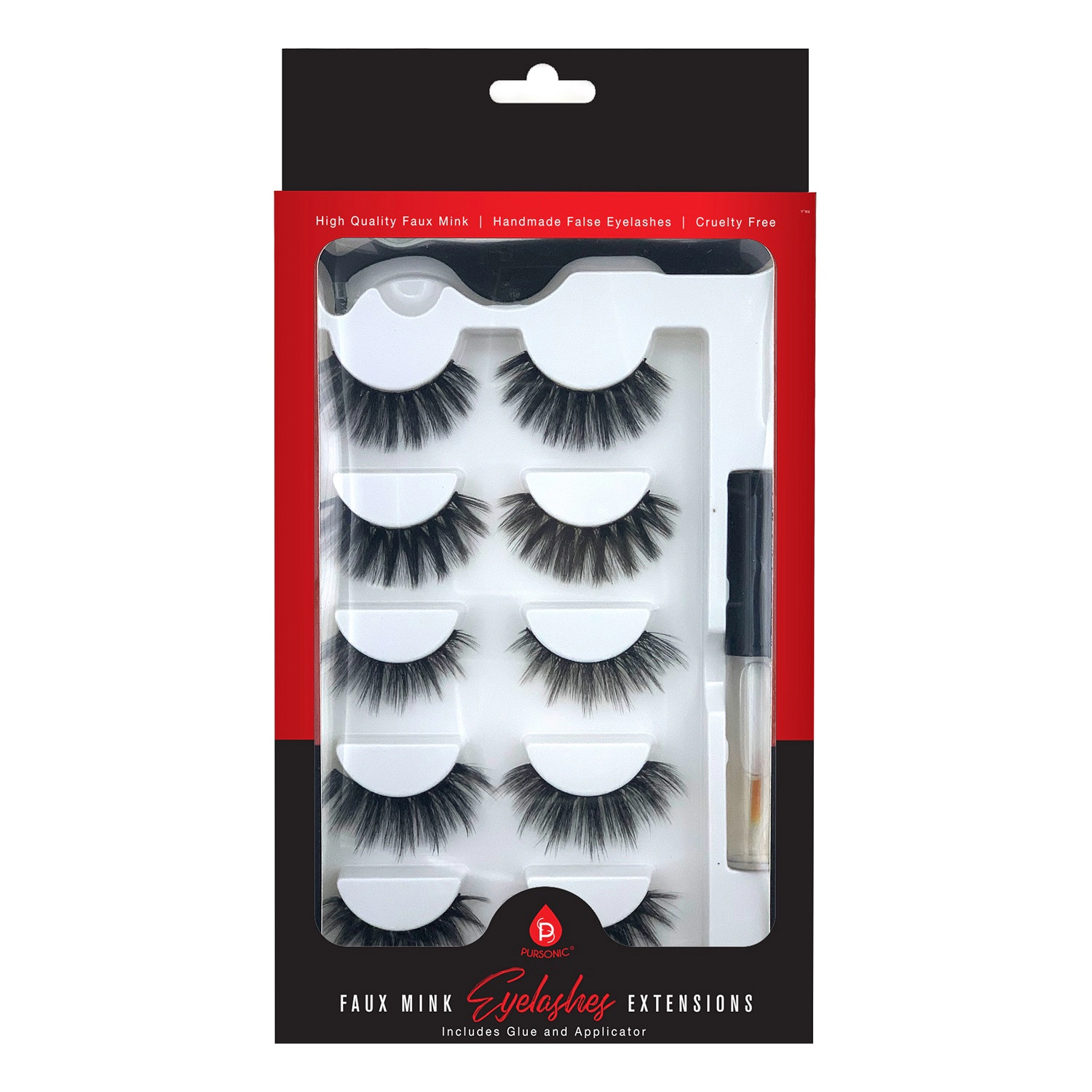 Pursonic Women's Faux Mink Style 3D False Eyelashes with Glue & Applicator