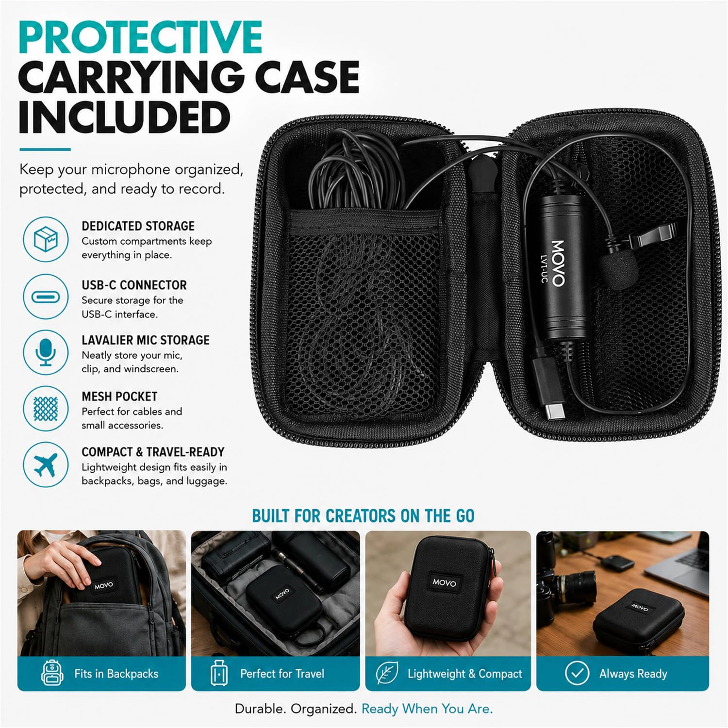 Movo LV1-UC USB-C Lavalier Microphone for iPhone 15, 16 and 17 – Clip-On