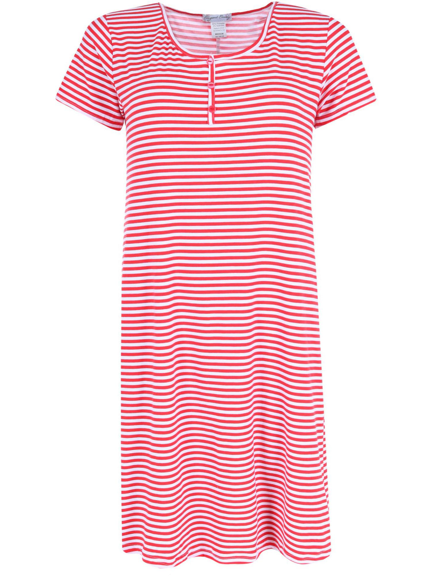 Elegant Emily Women's Plus Sized Striped Henley Nightgown