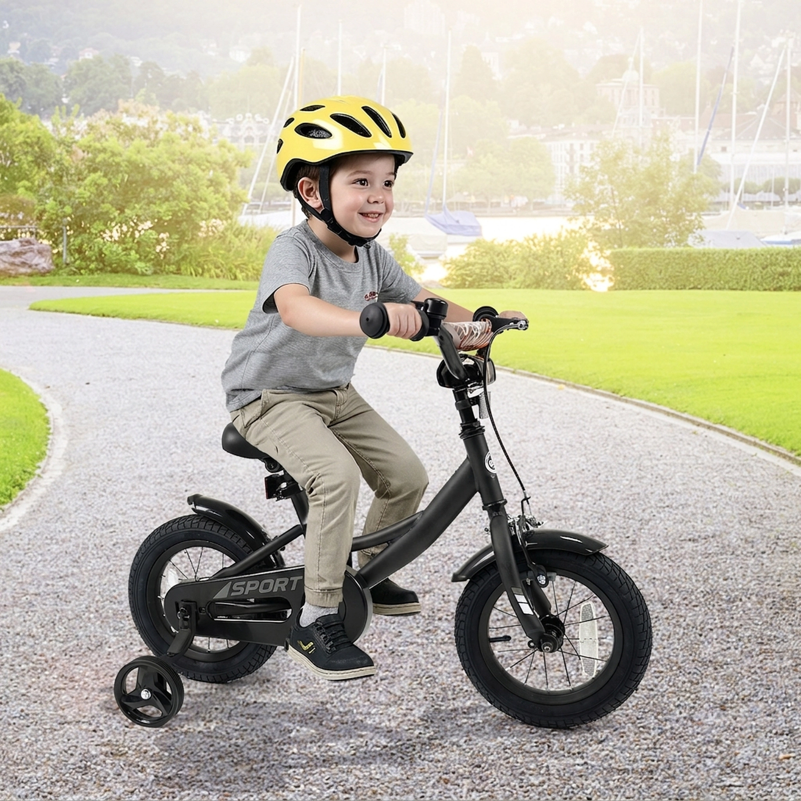 12-in Kids Bike Ages 3-4 Black Bicycle Adjustable Handlebar Anti-Slip Pedals Bell 145-lb Seat Capacity