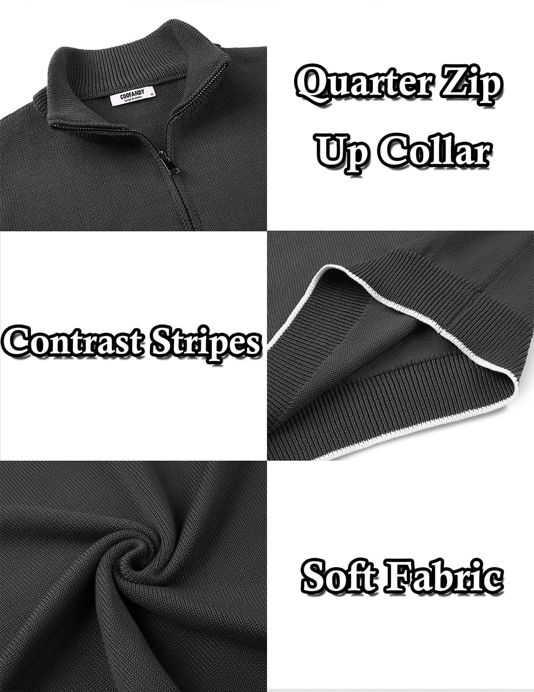 COOFANDY Men's Regular Fit Mock Neck Quarter Zip Pullover Sweater