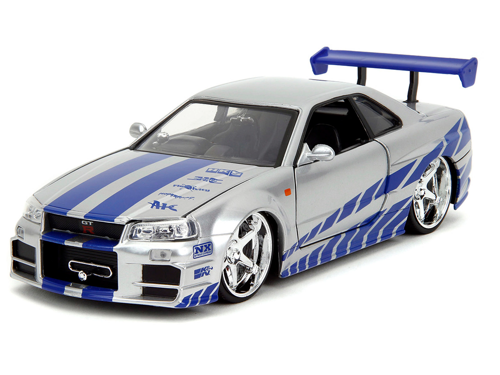 Jada Brian's Nissan Skyline GT-R (R34) Silver Metallic with Blue Stripes and Suki's Honda S2000 Pink with