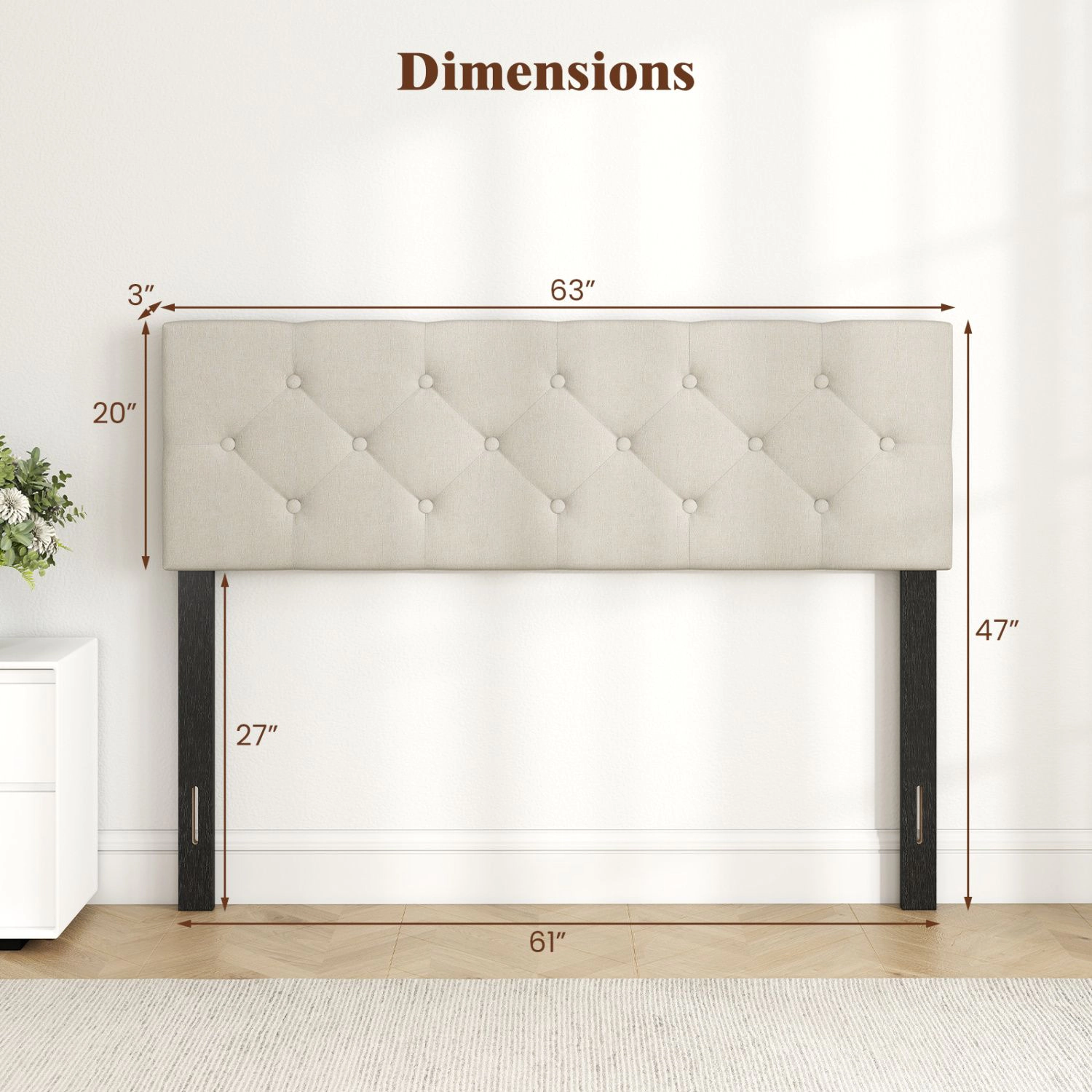 SlickBlue Adjustable Full Queen Upholstered Tufted Headboard