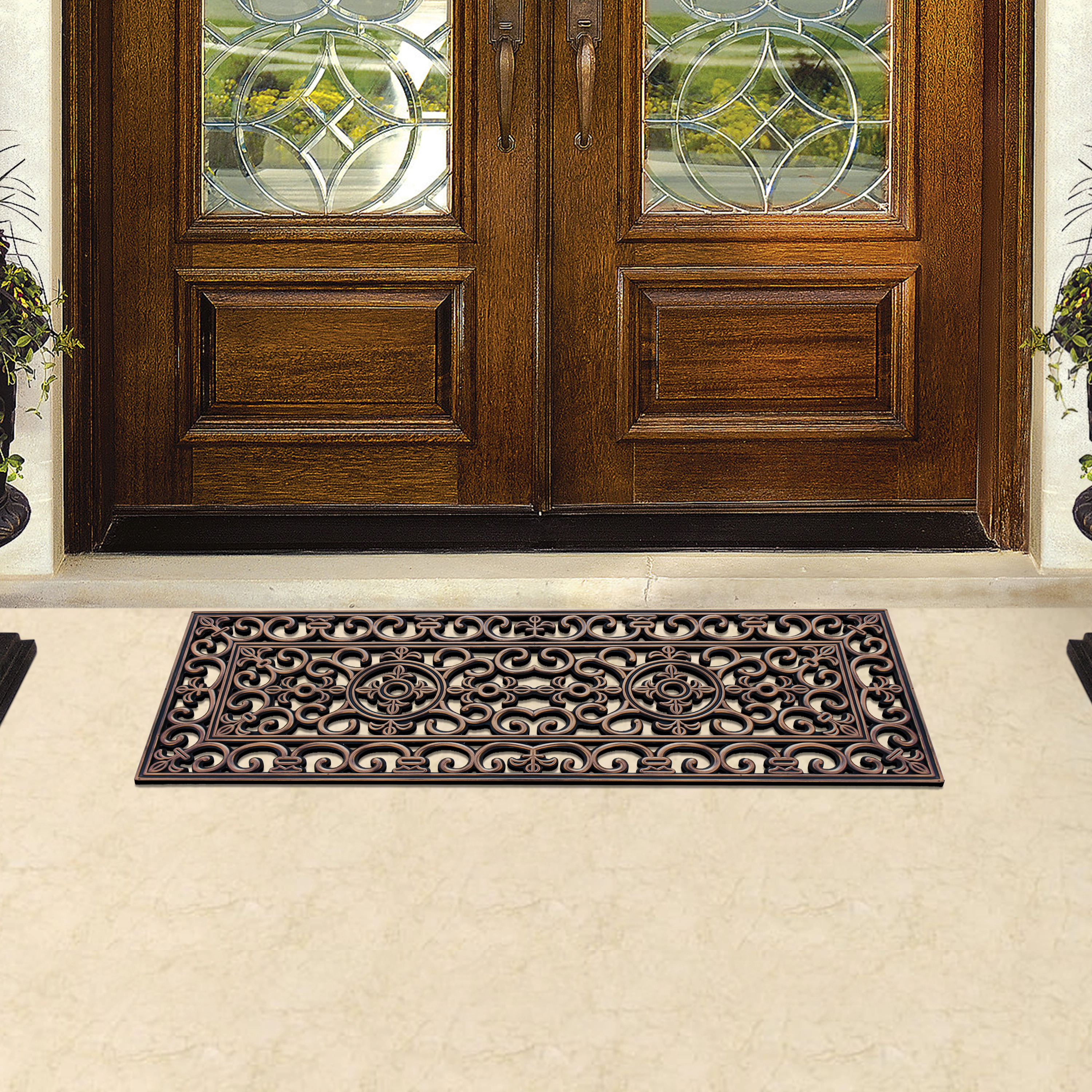 A1 Home Collections Natural Rubber Outdoor Doormat Heavy Duty Non-Slip Door Mat, Rubber Grill Copper, 18 x 48 Inches