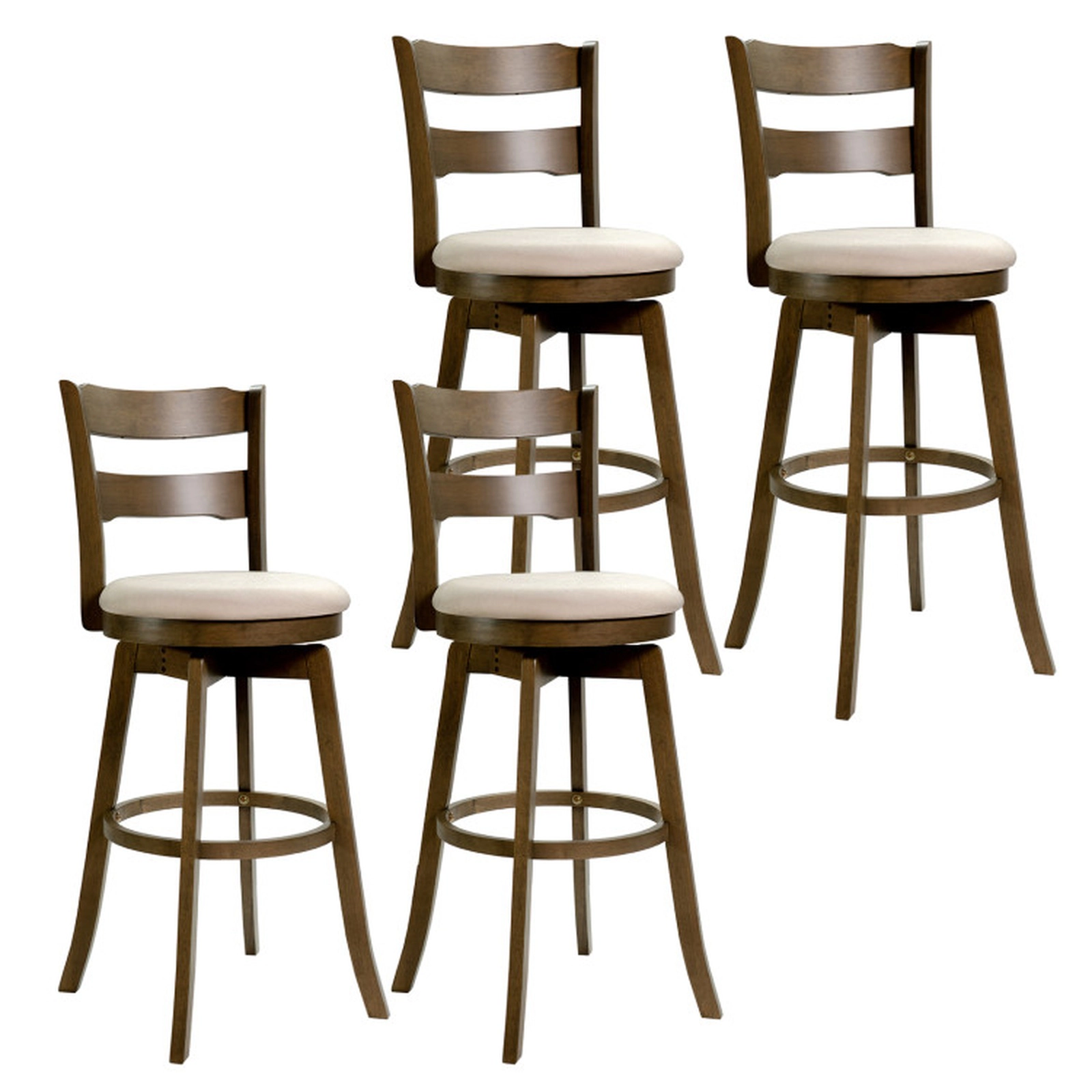 SUGIFT Ash Wood Frame and Upholstered Seat Set of 4 Sand 30.5 in Swivel Bar Stools