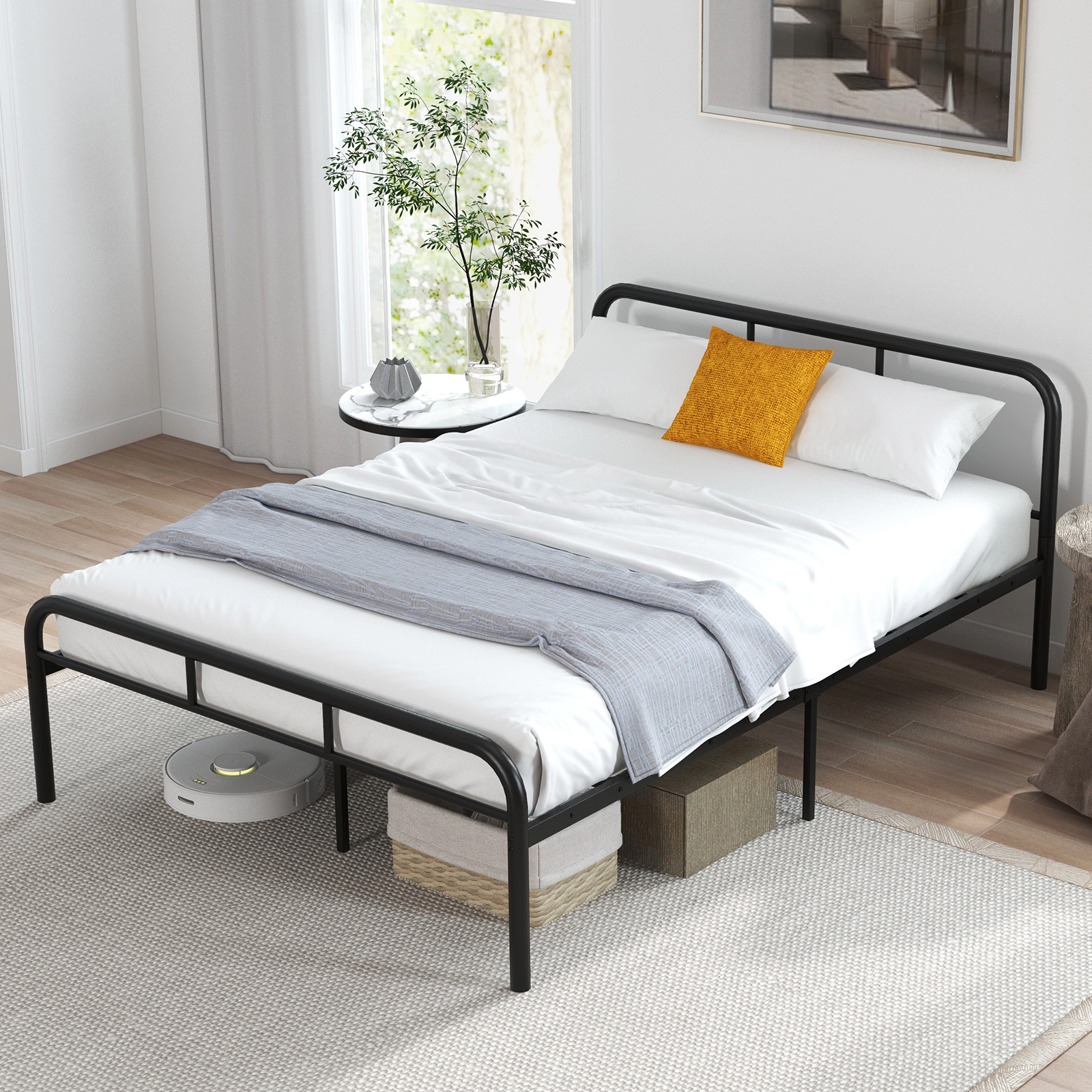 SUGIFT Black Headboard and Footboard No Box Spring Needed Full Size Metal Bed Frame