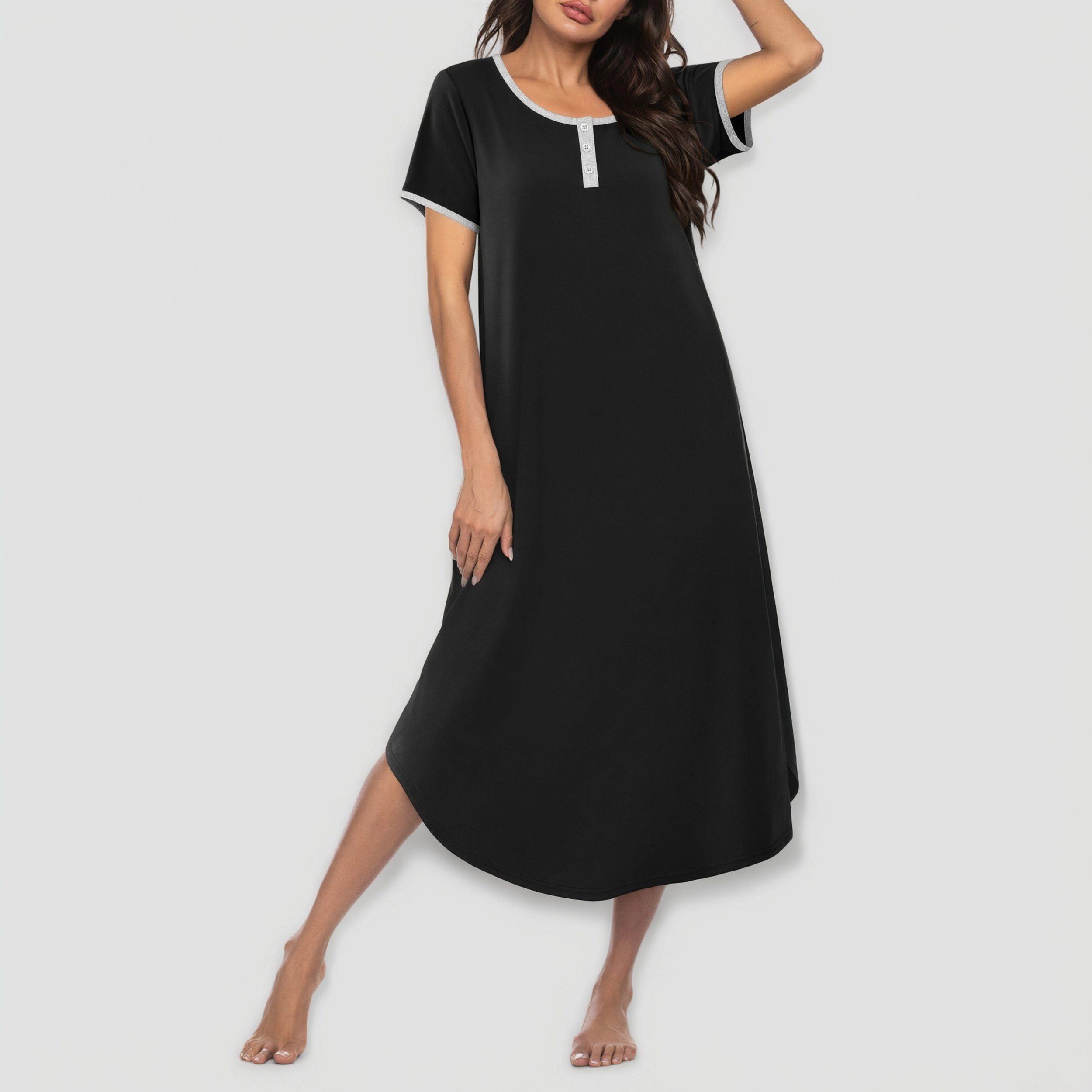 Ekouaer Long Nightgowns for Womens Cotton Night Gowns Plus Moo Moos Short Sleeve House Dress Button