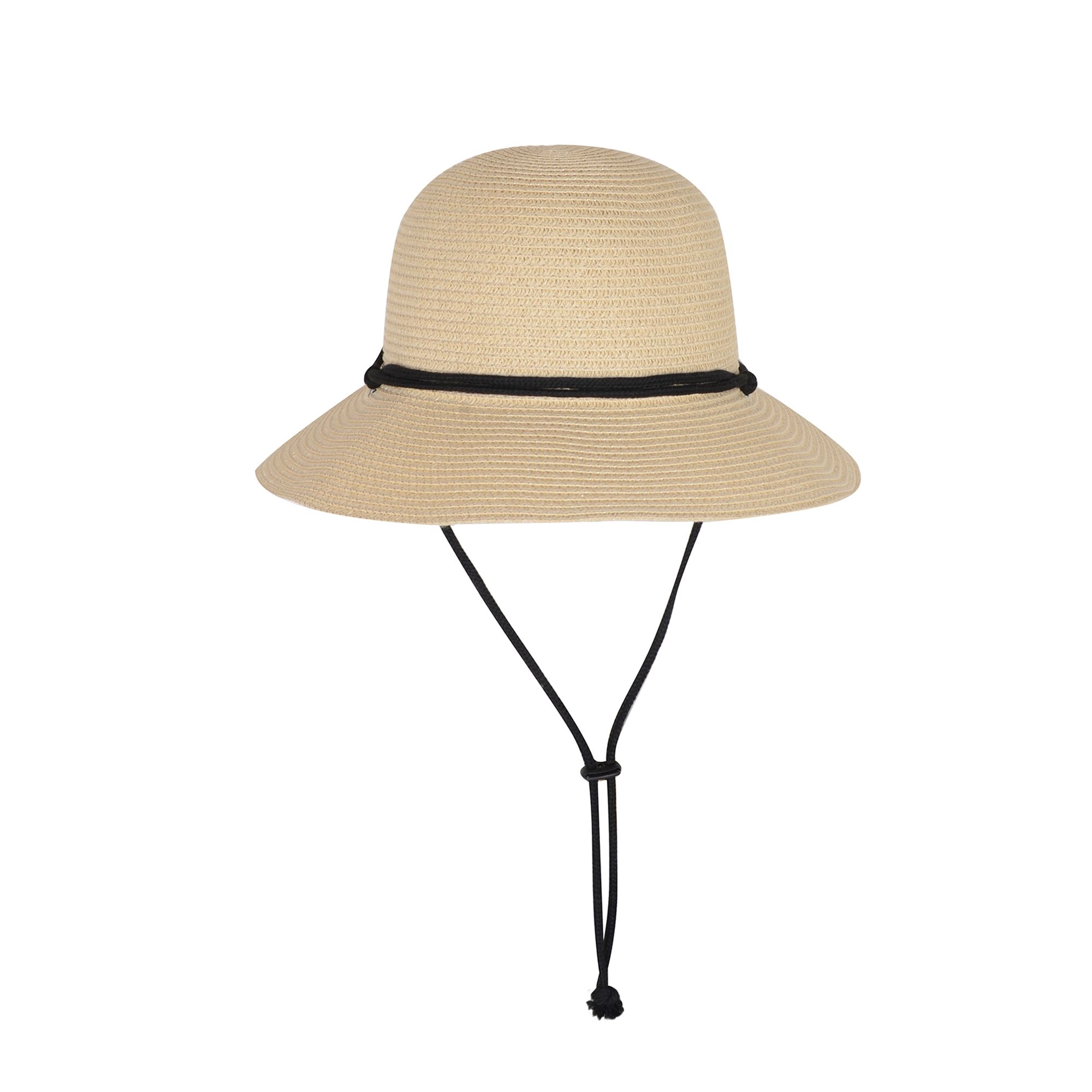 Anna-Kaci Women's Wide Brim Straw Sun Hat with Chin Strap and Black Cord Detail for Outdoor Protection