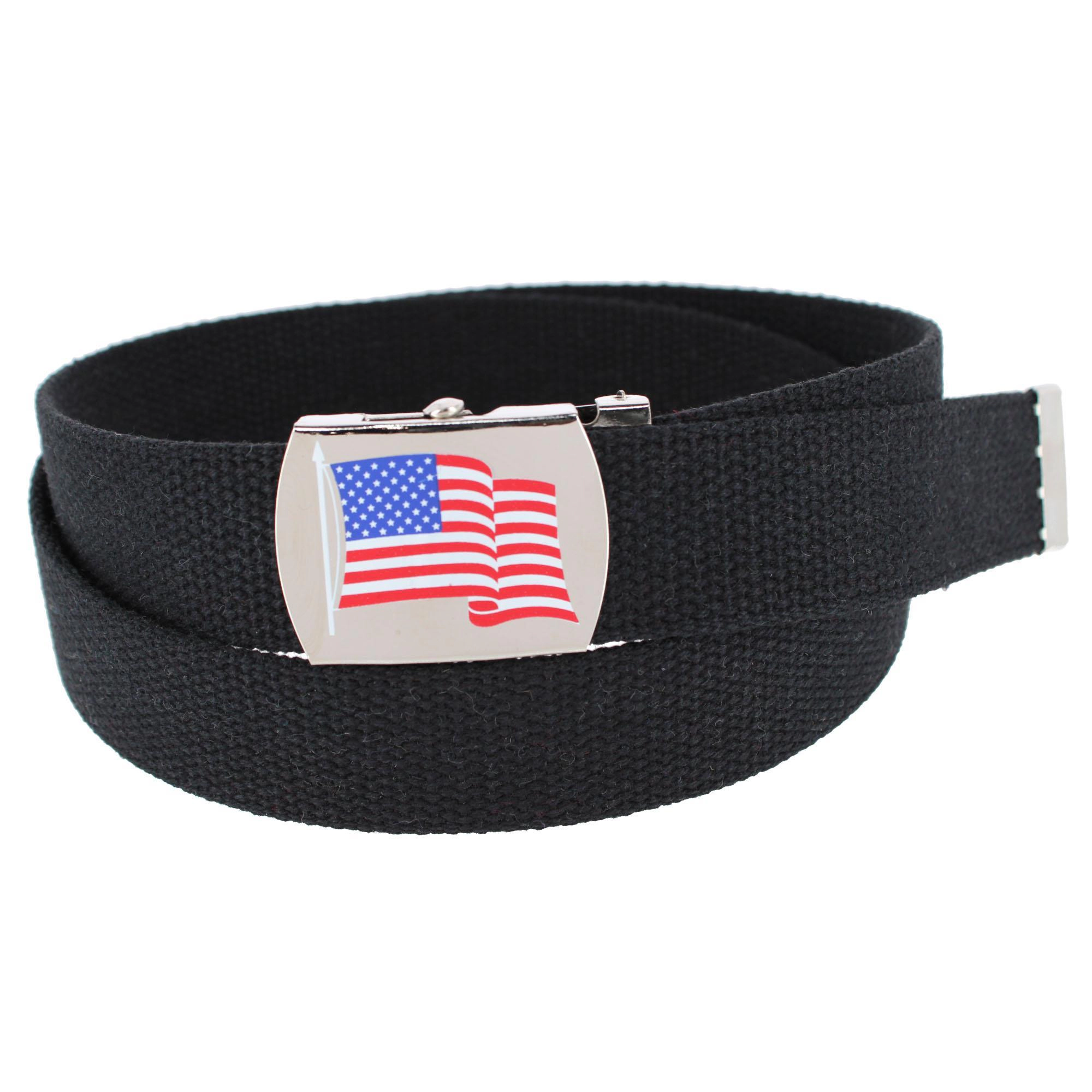 CTM Cotton Adjustable Belt with U.S.A. Flag Buckle