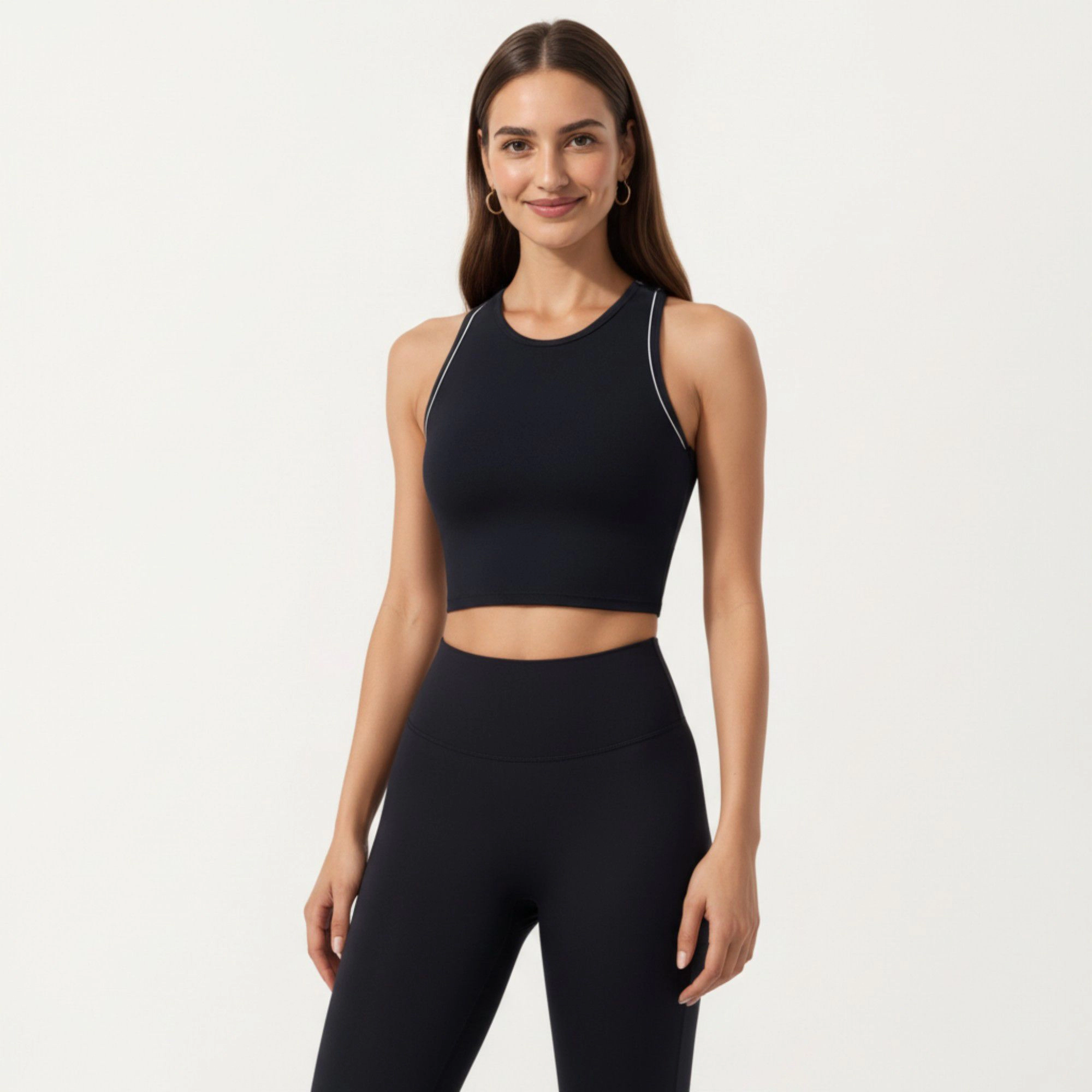 Anna-Kaci Women's Sleeveless Cropped Fitted Active Tank Top with Contrast Trim and Smooth Stretch Fabric