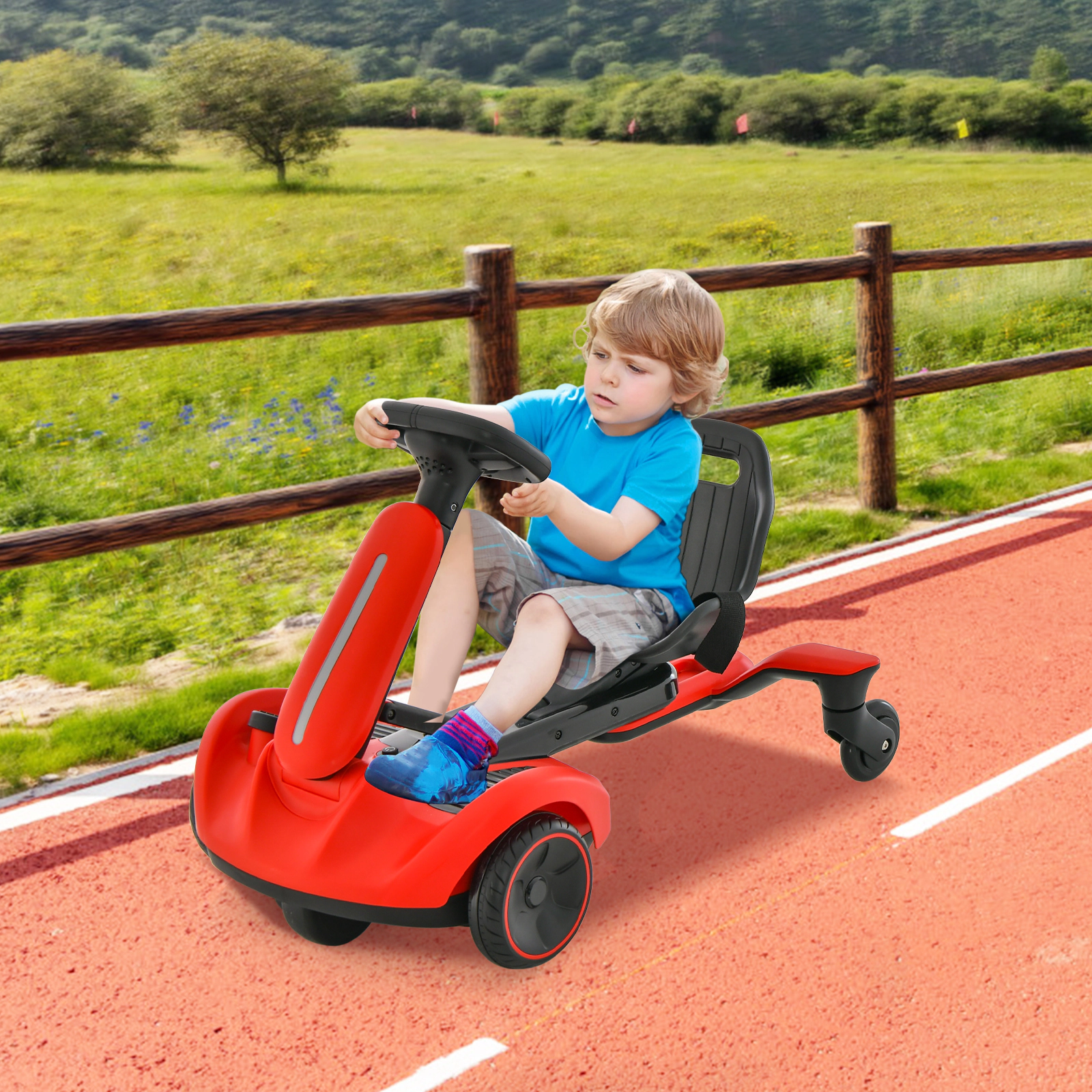 SUGIFT Kids Red 6V Ride On Drift Car with 360-Degree Spin and 2 Heights 33.5-in W 21.5-in H 55-lb Seat Capacity