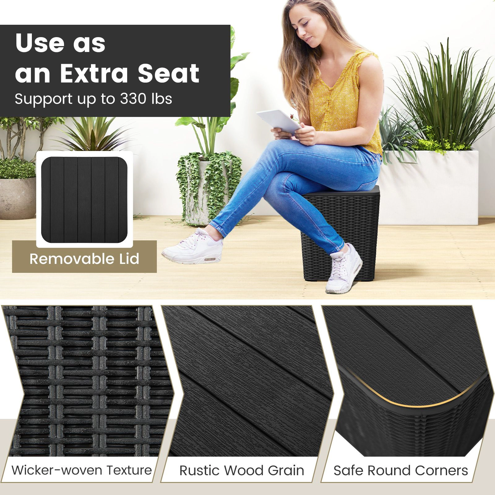 SlickBlue Outdoor Storage Side Table with Lid and Wicker Texture