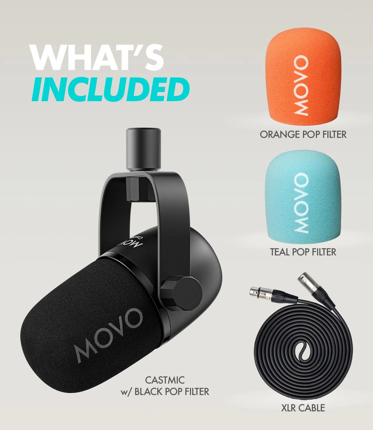 Movo CastMic Dynamic XLR Podcast Microphone for PC, Gaming, Streaming, YouTube, and Musicians - Cardioid Podcast Mic