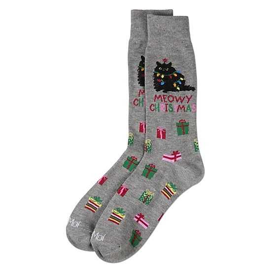 Memoi Men's Meowy Christmas Holiday Crew Socks