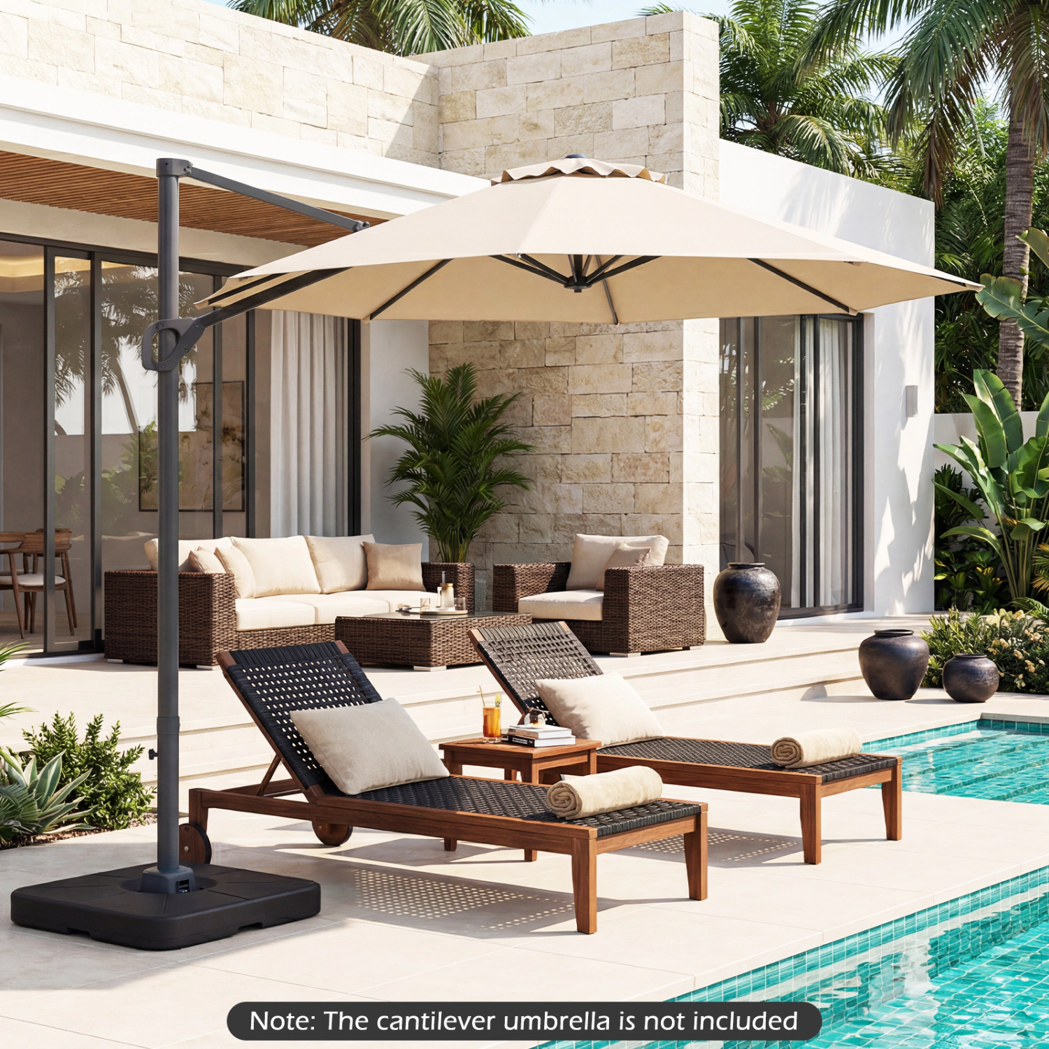 Slickblue Fillable Cantilever Patio Umbrella Base with Preinstalled Cross Bracket for Offset Umbrellas