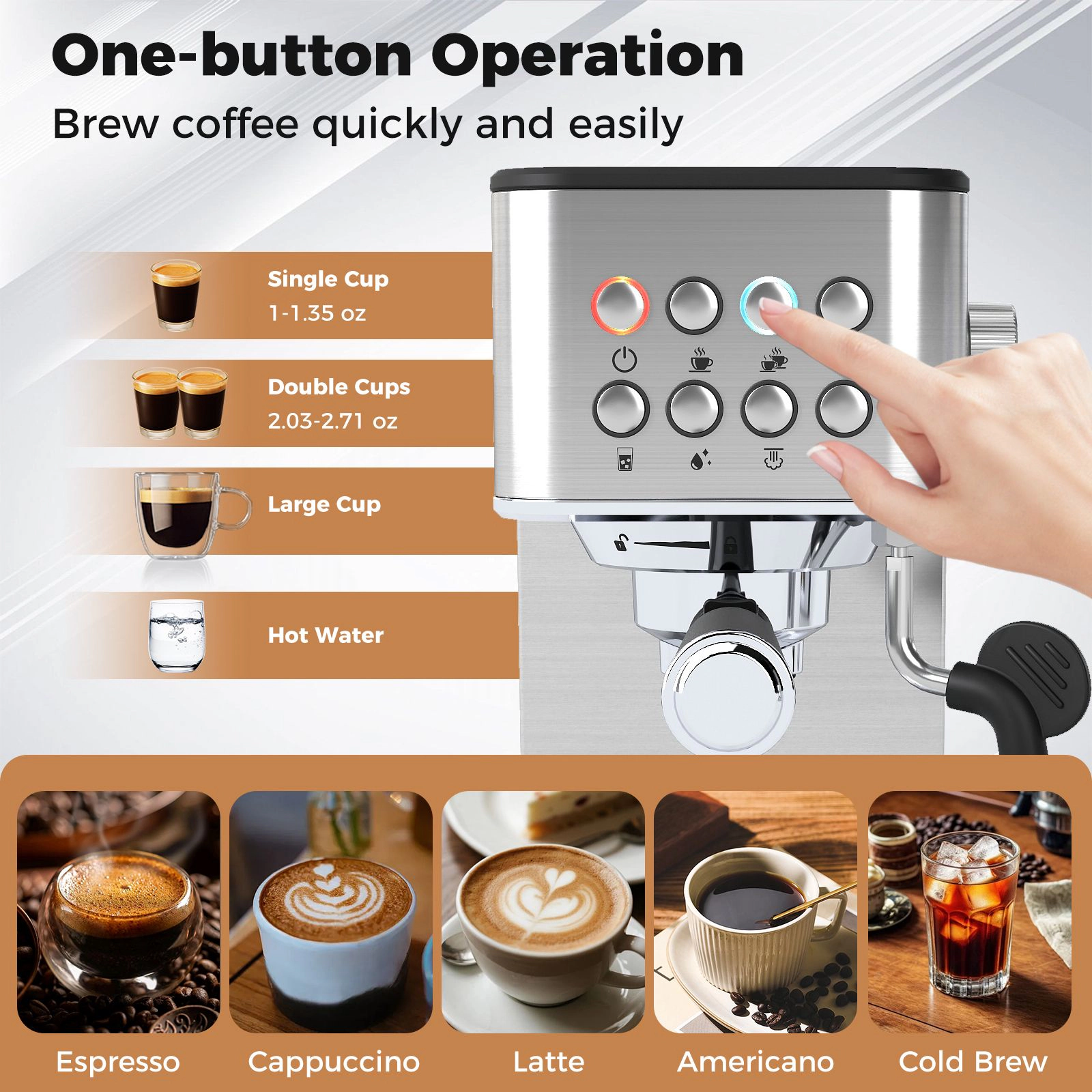SlickBlue 20 Bar Espresso Maker with Steam Wand and Cup Warmer