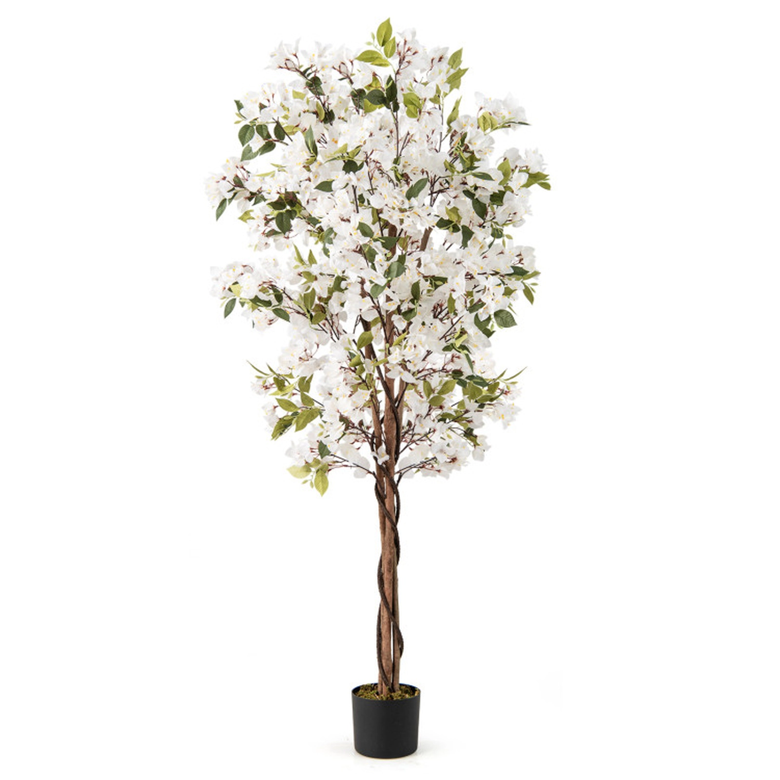 SUGIFT 6-ft 910 Blooms 105 Leaves Twisted Wood Trunk Artificial Bougainvillea Tree 6.5-in x 5.5-in Pot 10-lb White