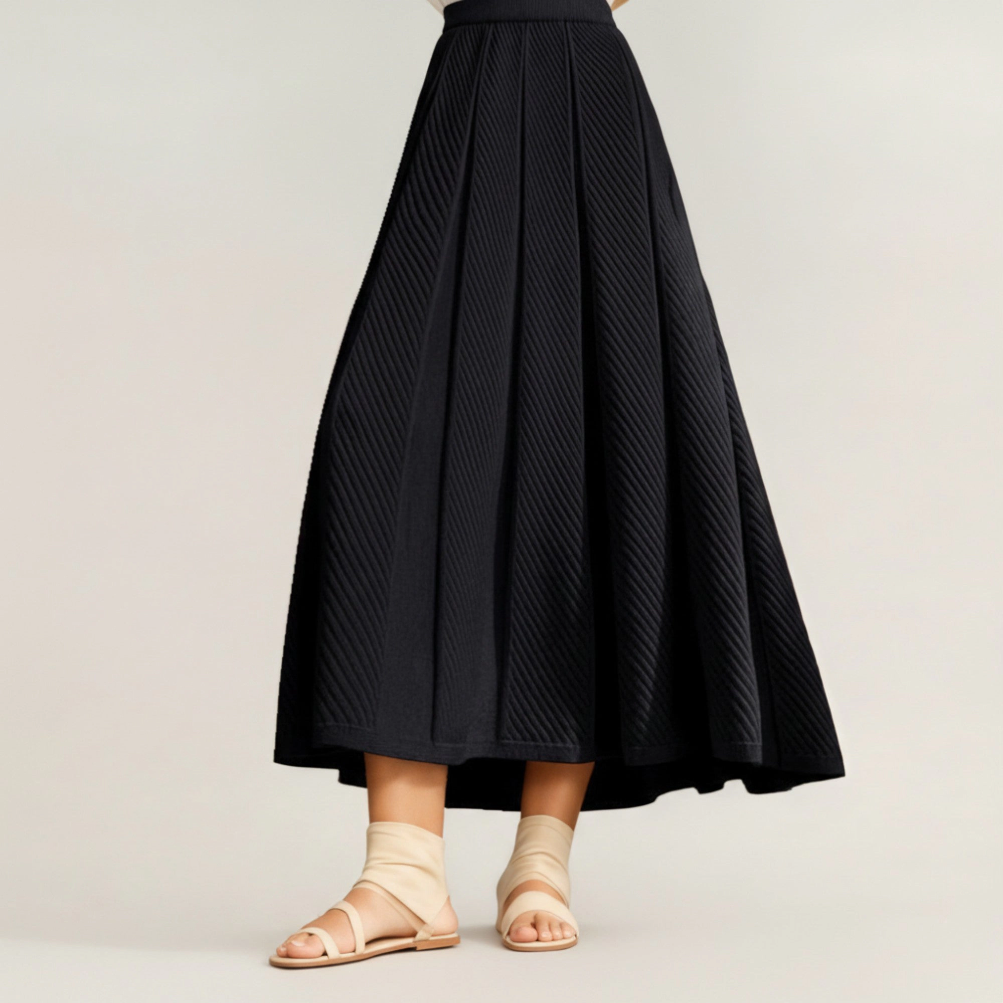 Anna-Kaci Womens Textured Pleated Knit Midi Skirt