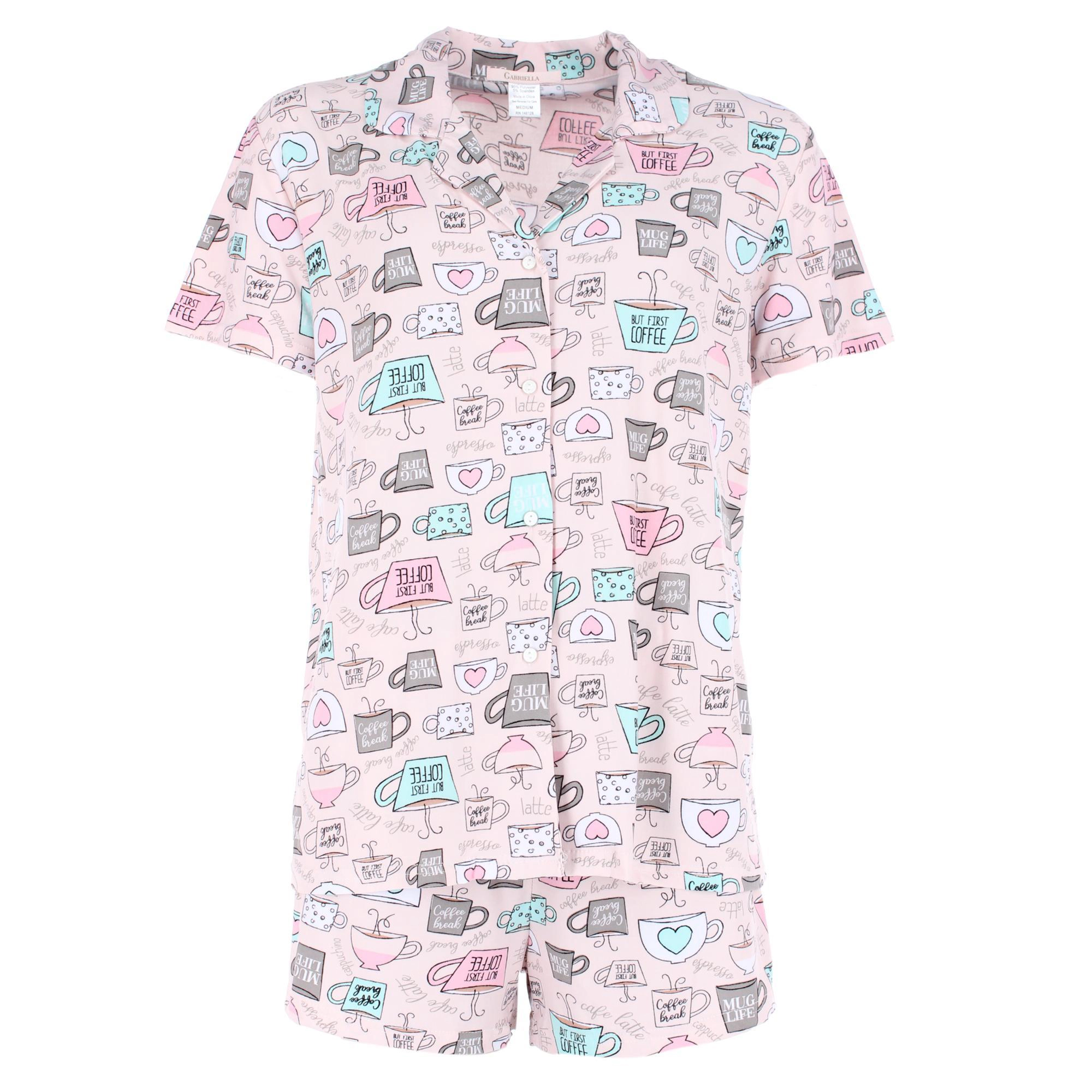CTM Women's Plus Notched Collar Coffee Short Pajama Set by Gabriella