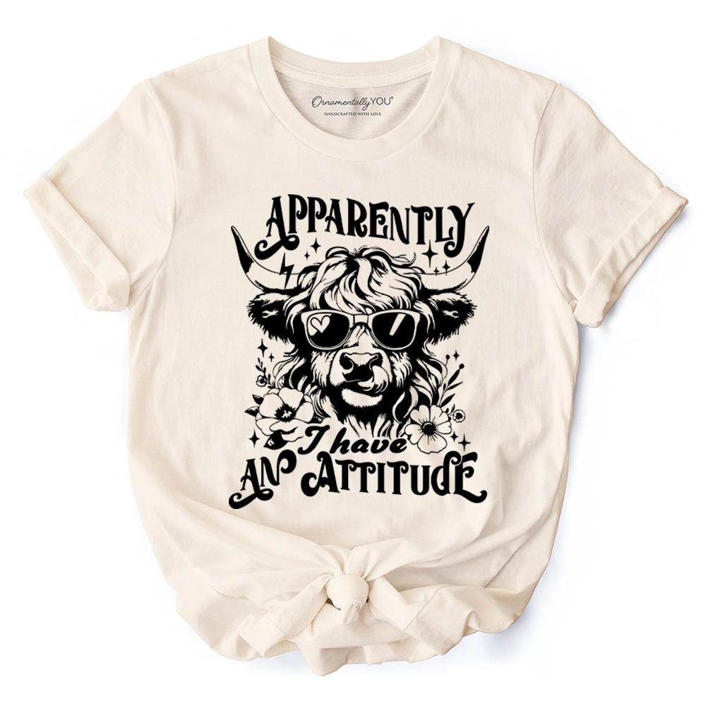 OrnamentallyYou Unisex Apparently I Have An Attitude Highland Cow Valentine T-Shirt