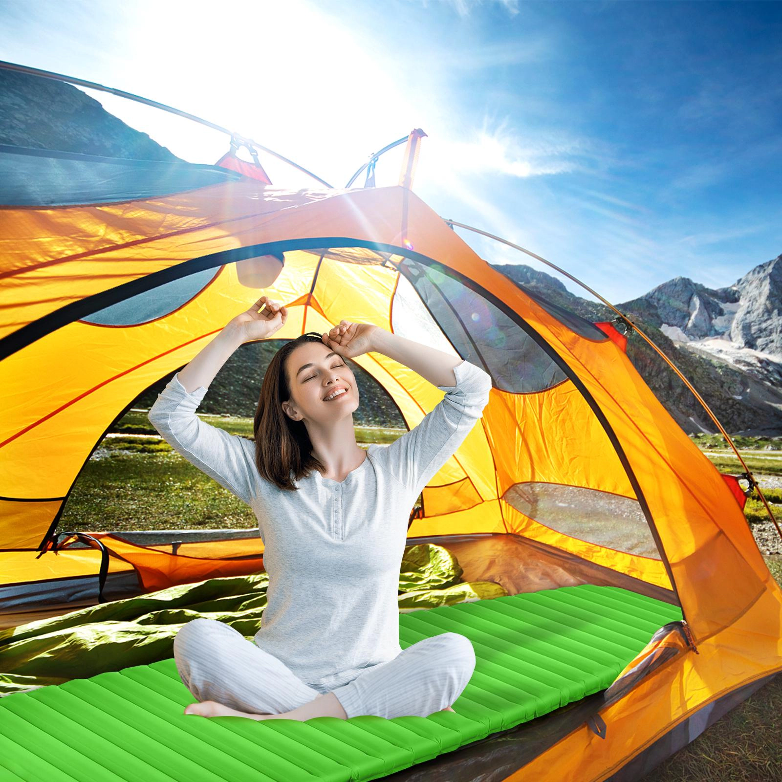 SUGIFT Inflatable Camping Sleeping Pad Green Waterproof Mat with Carry Bag