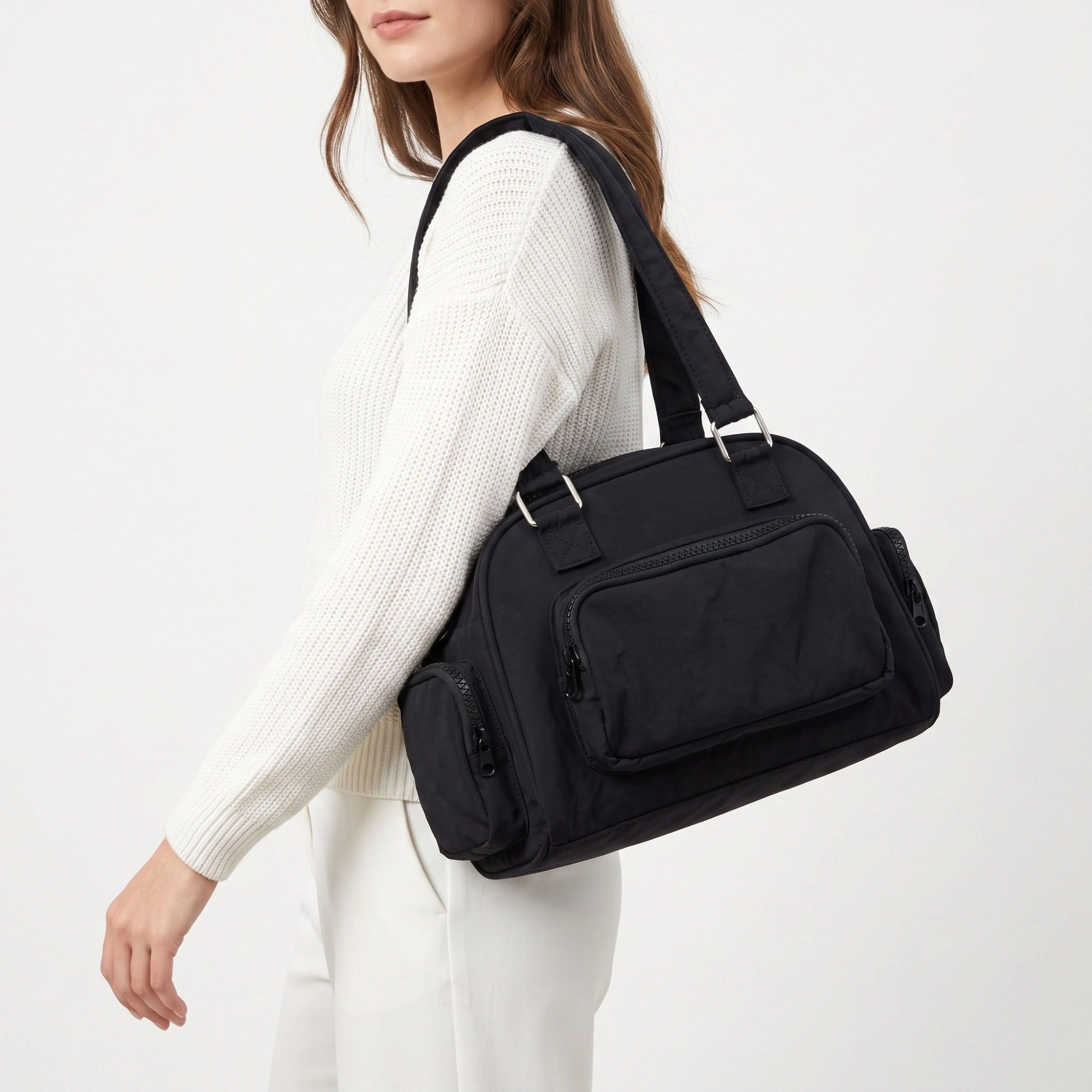 Alilang Women's Multi-Pocket Shoulder Bag with Top Zipper and Front Side Compartments 10x6.5x3.5in