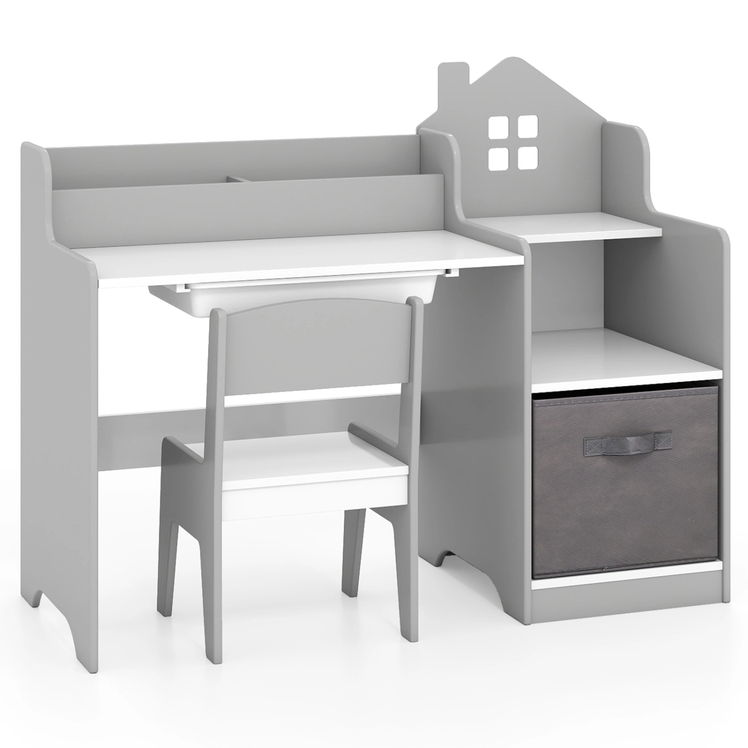 Hivvago Kids Study Desk And Chair Set With Open Shelves Drawer Fabric Storage Bin