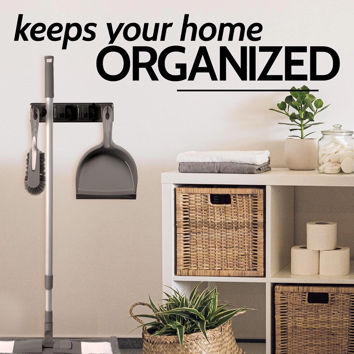Zulay Home Mop and Broom Organizer Wall Mount - Holder for Storing Cleaning Supplies