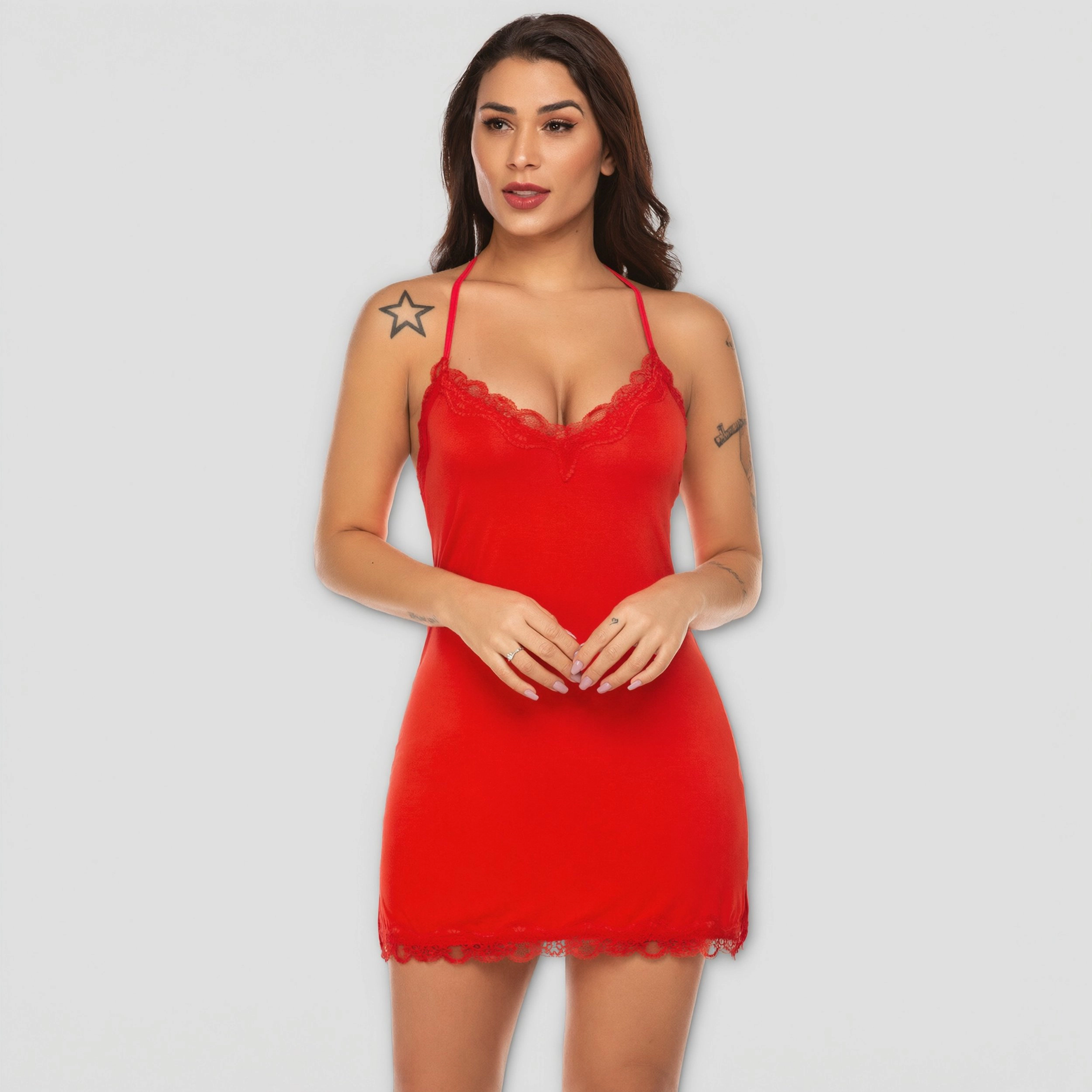 Avidlove Women's Lace Trim Side Slit Nightgown
