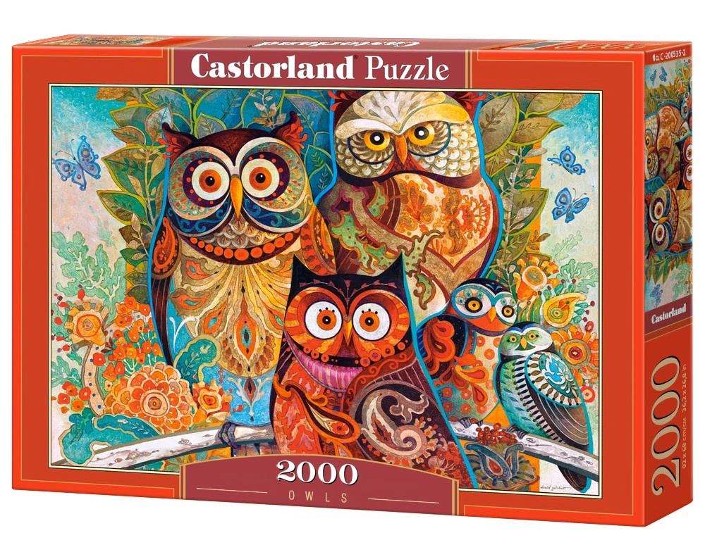 CASTORLAND 2000 Piece Jigsaw Puzzles, Owls, Animal puzzle, Art. Jigsaws, Animal painting, Vibrant color, C-200535-2