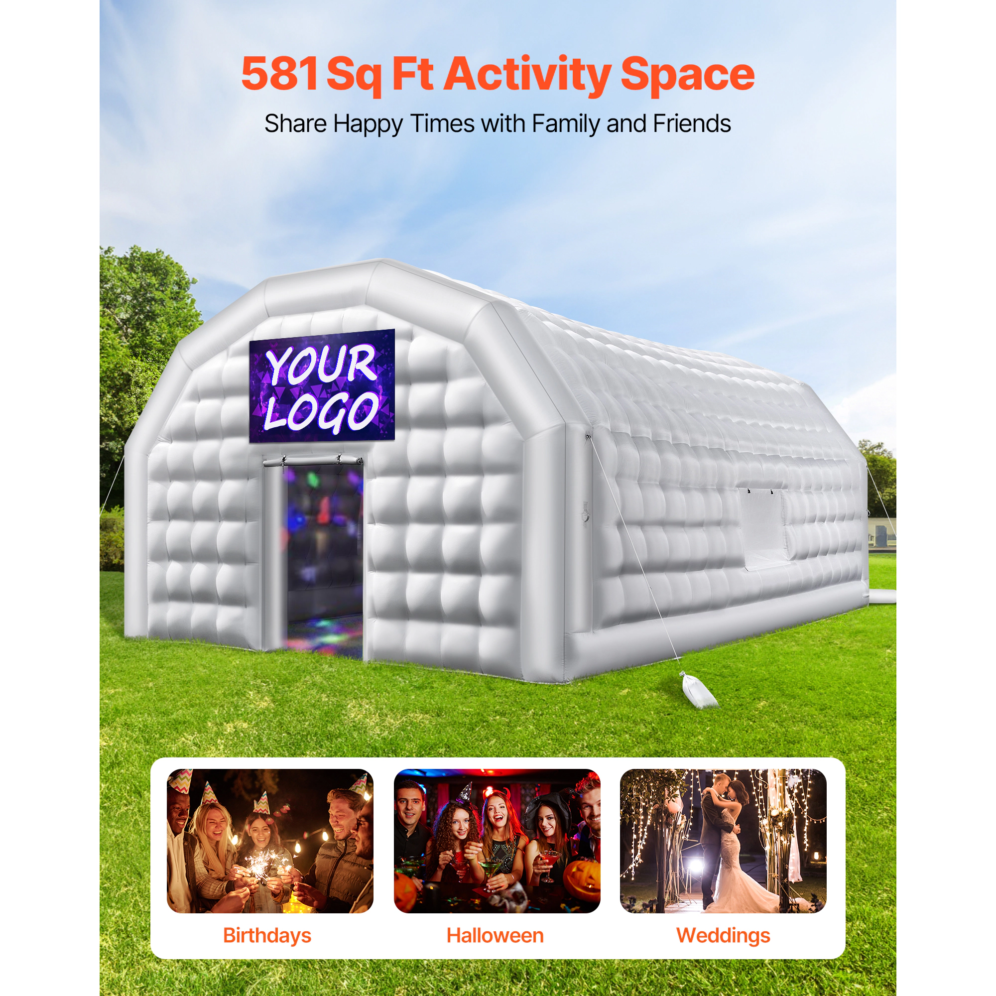 HONGGE Inflatable Nightclub Inflatable Party Tent with Blower & Sandbag Ventilated Blow up Night Club with 2 Windows