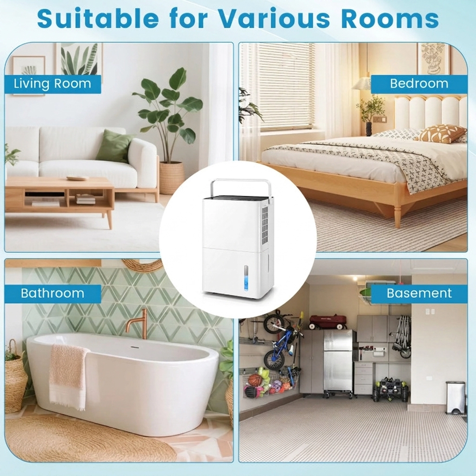 SUGIFT 80-Pint 4000-sq ft Coverage White Compressor Dehumidifier with Drain Hose and Child Lock