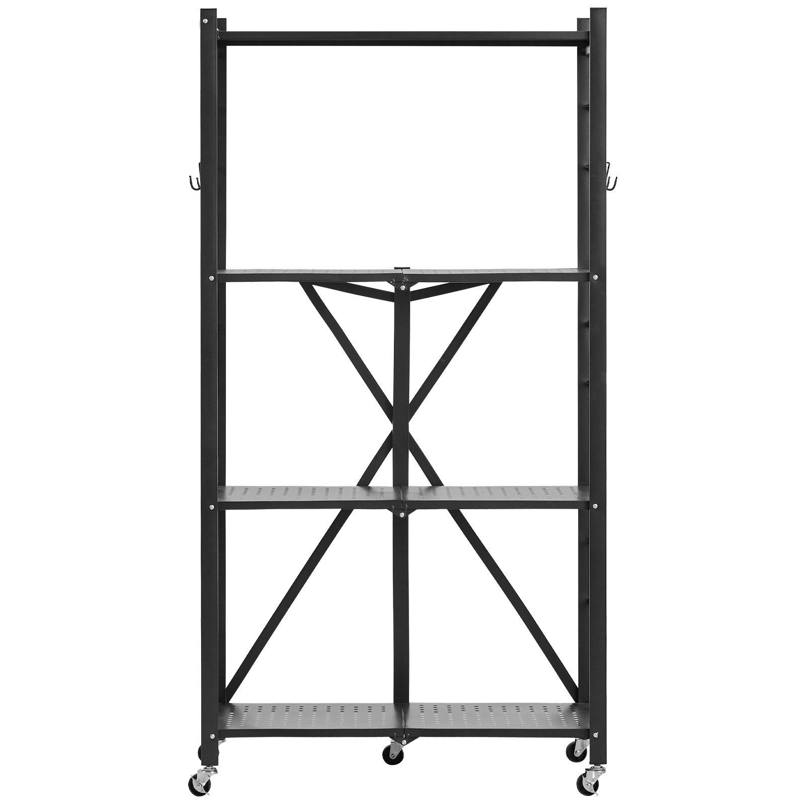 HONGGE Foldable Storage Shelf Folding Metal Rack Shelving Unit No Assembly Organizer Shelf with 5 Wheels & 4 Hooks for