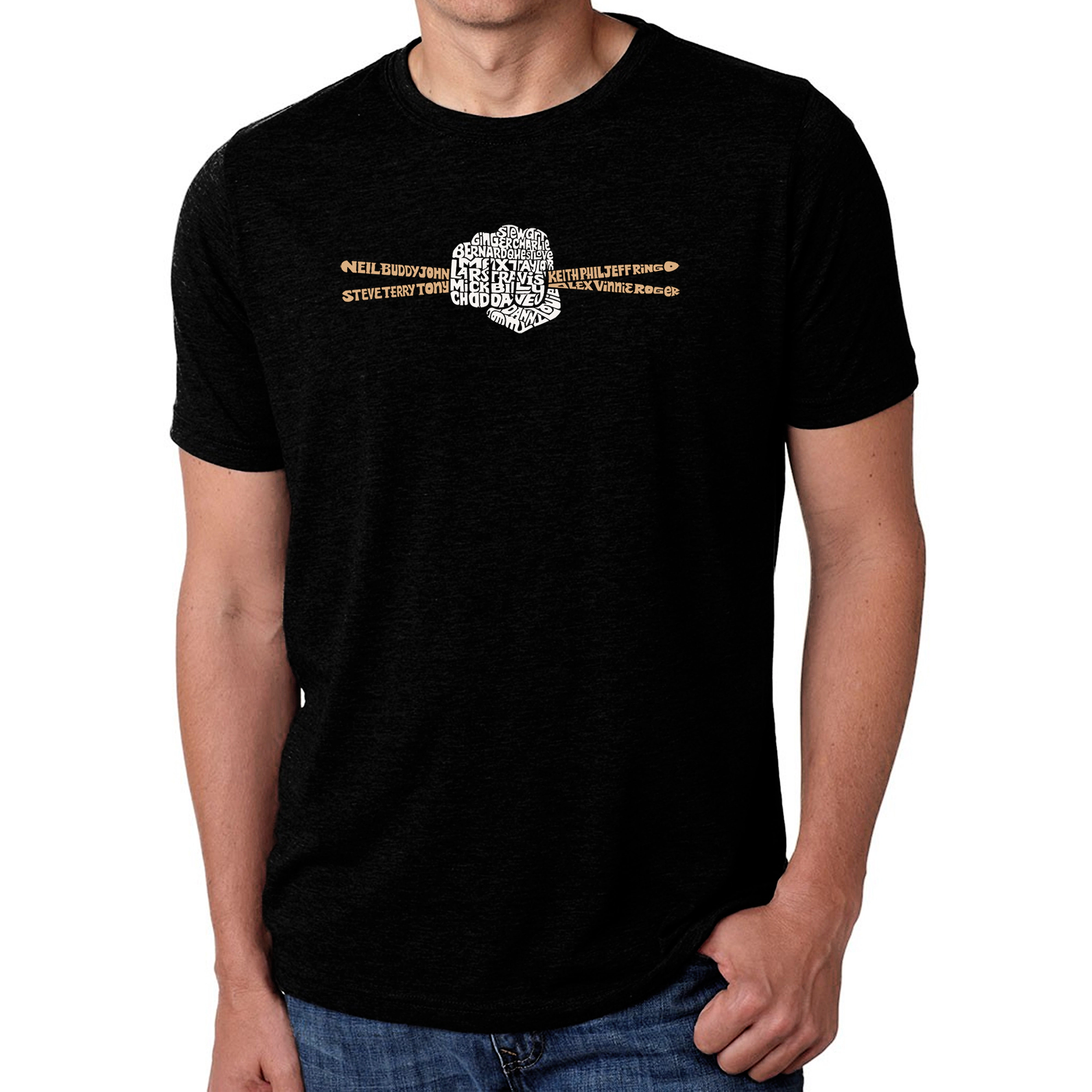 LA Pop Art Men's Cotton/Poly Word T-Shirt - Drum Sticks