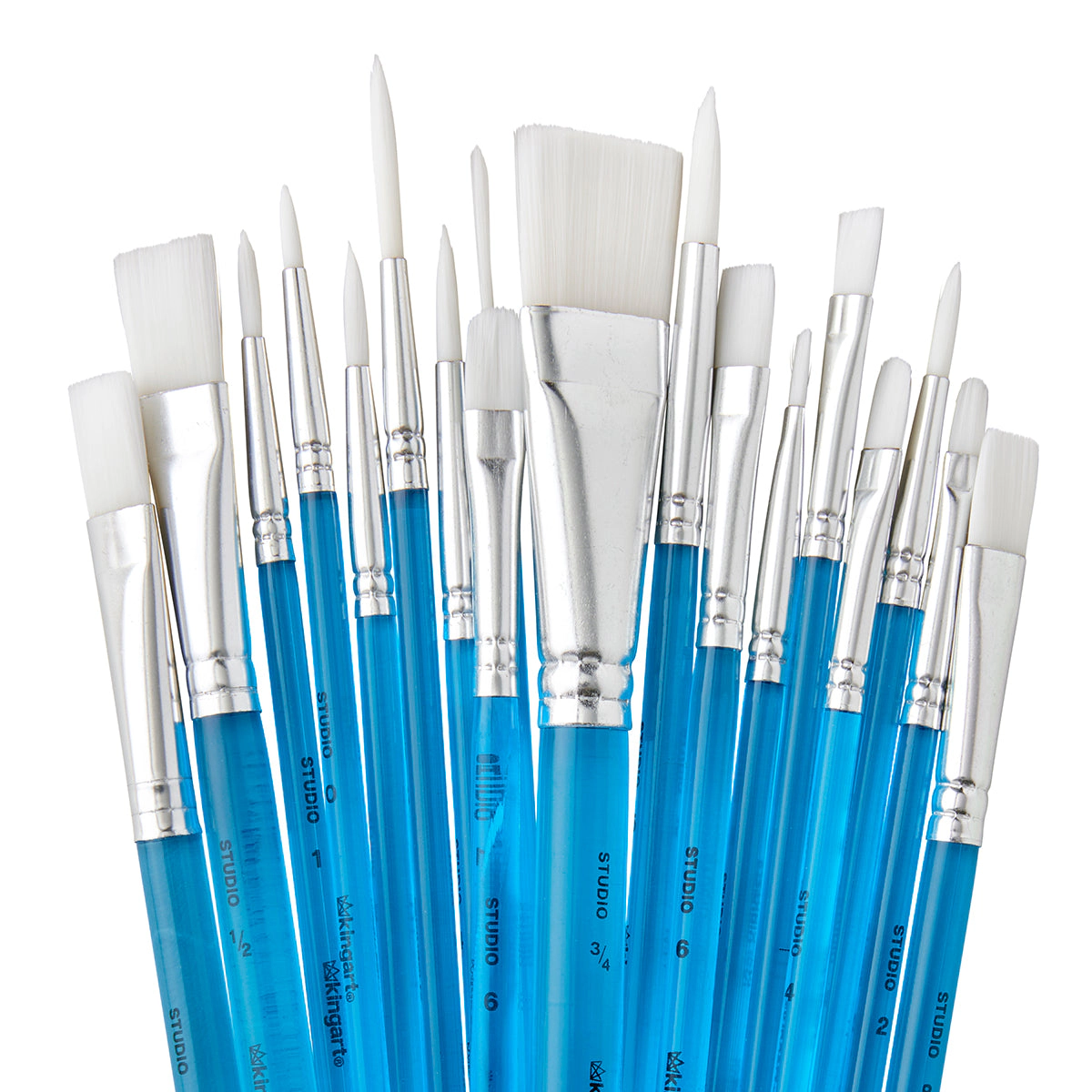 KINGART Studio White Nylon Brush Set - 18 pc, Acrylic & Watercolor