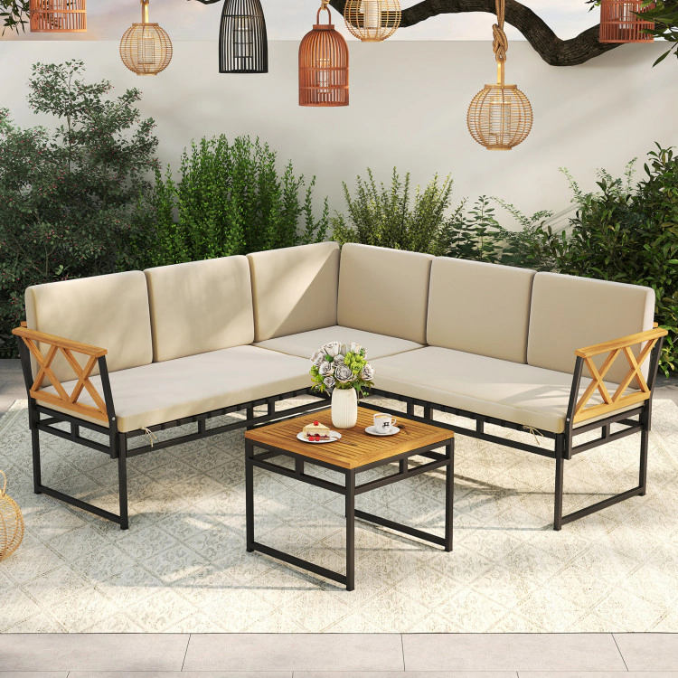 Hivvago 4 Pieces Patio L-Shaped Sofa Set With Cushions And Side Table