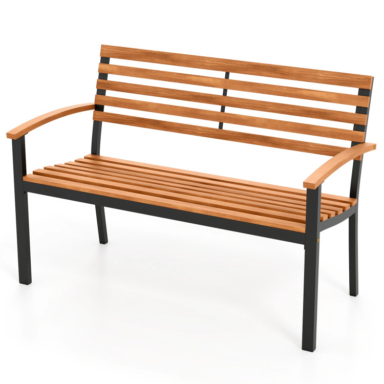 Hivvago Outdoor Bench Acacia Wood Patio Loveseat With Backrest Armrests