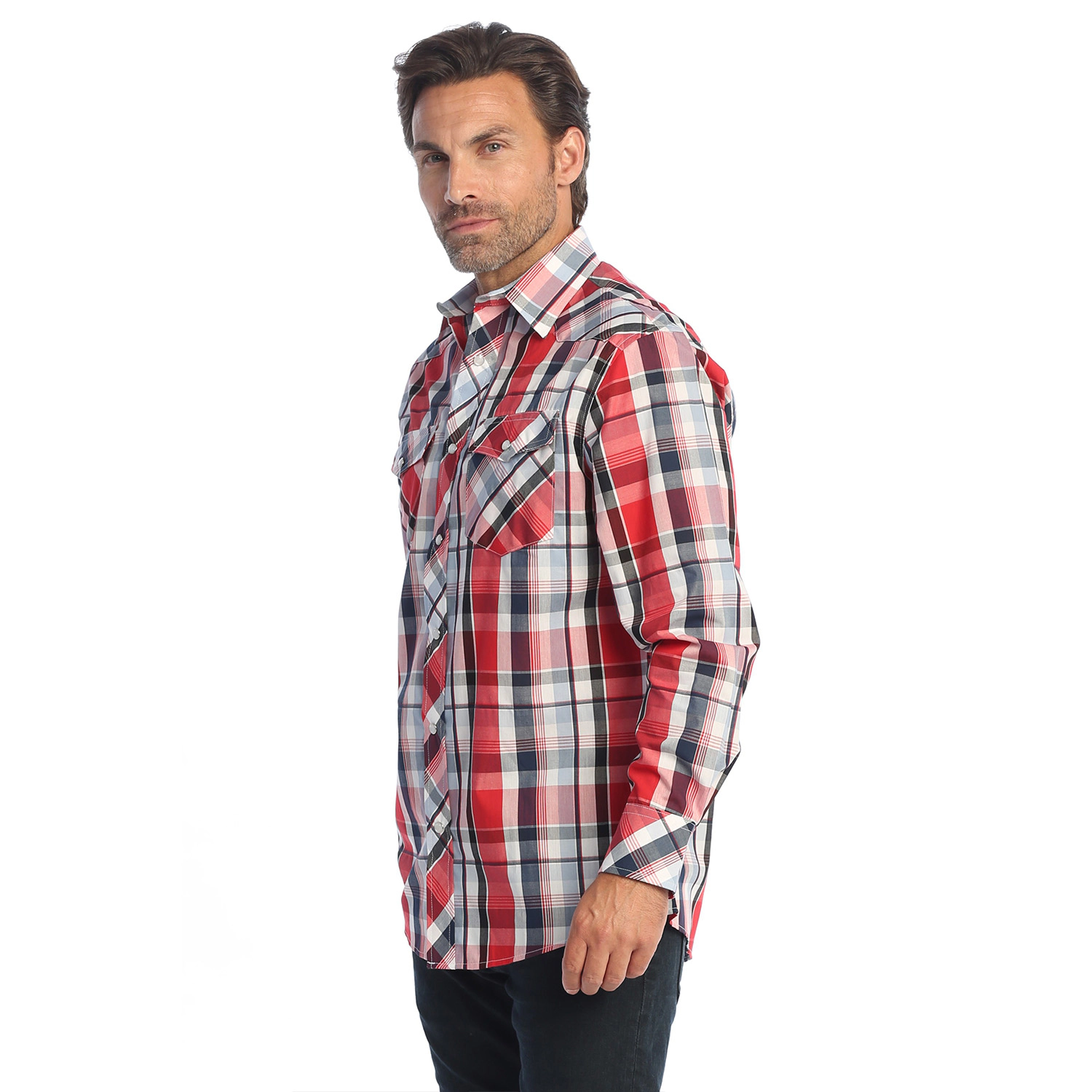 Gioberti Men's Western Plaid Long Sleeve Shirt with Pearl Snap-on