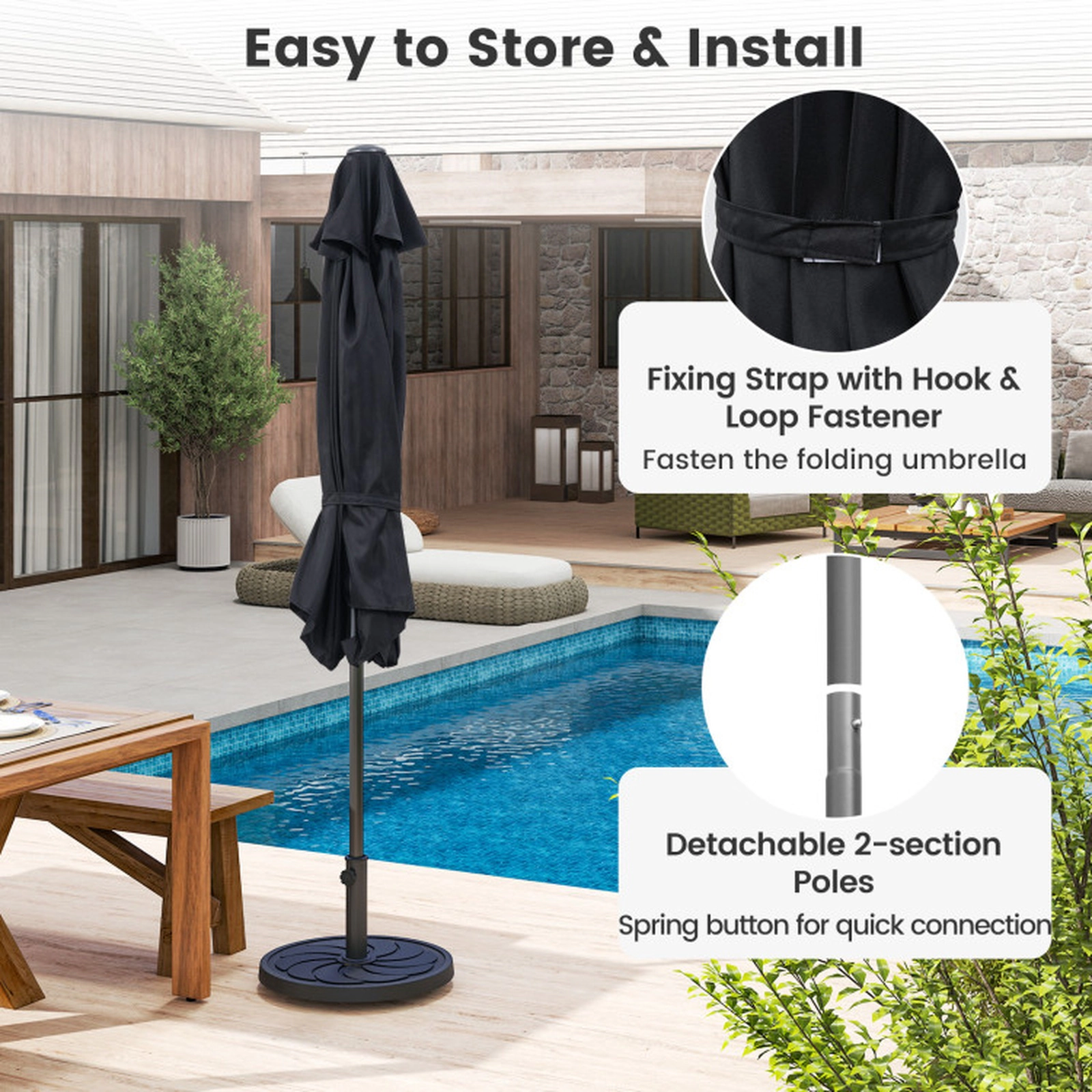 SUGIFT 7.5-ft Outdoor Patio Heavy Duty Market Umbrella with Crank Lift and Push Button Tilt Black