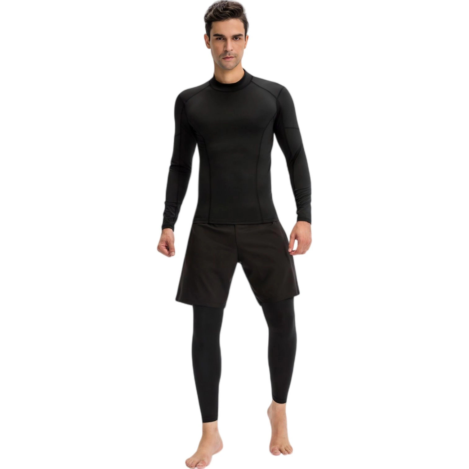 Anna-Kaci Men's Long Sleeve Compression Shirt with Contrast Stitching and Athletic Fit