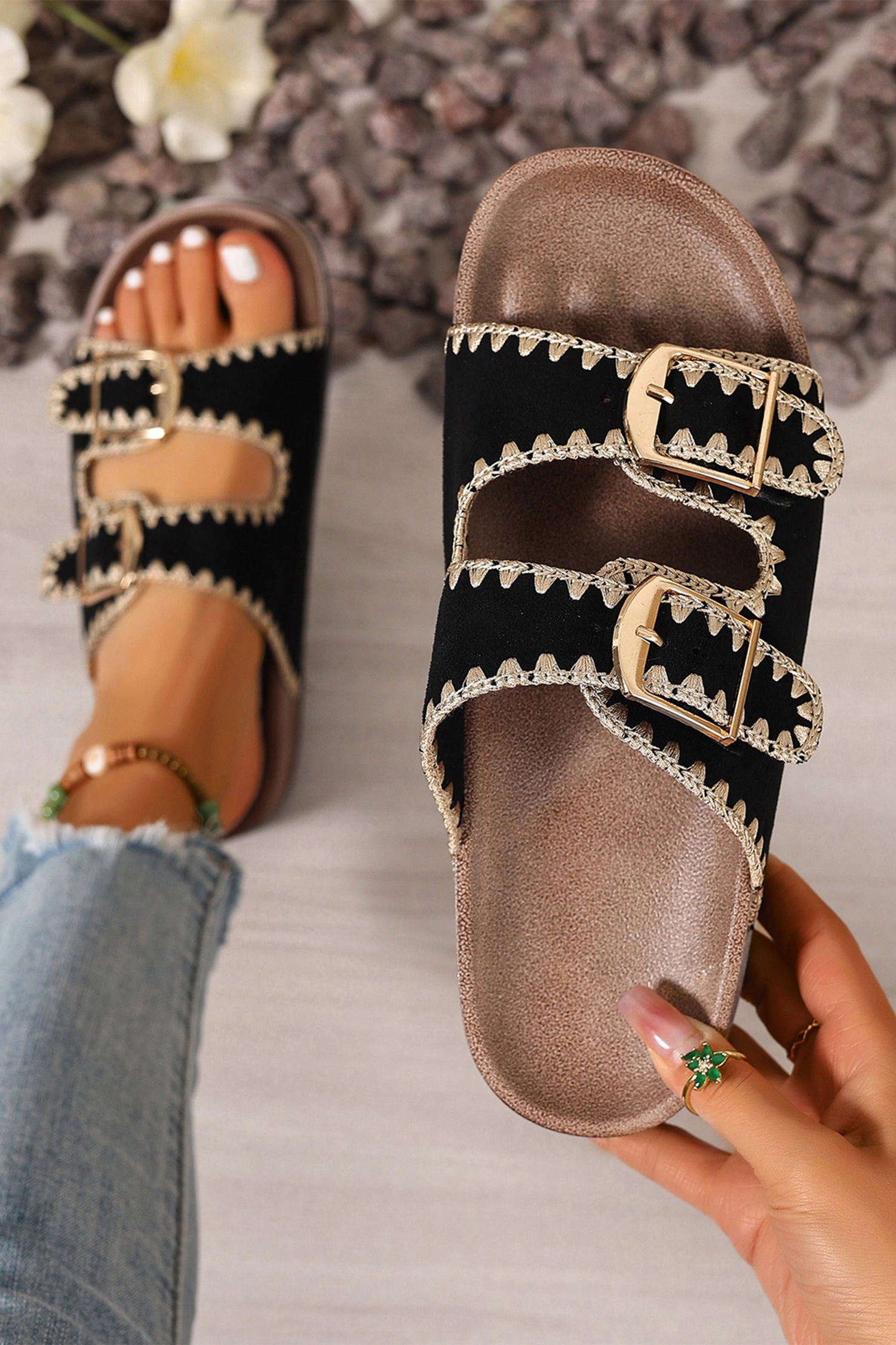 Threaded Pear Women's Kehlani Buckle Faux Suede Slippers