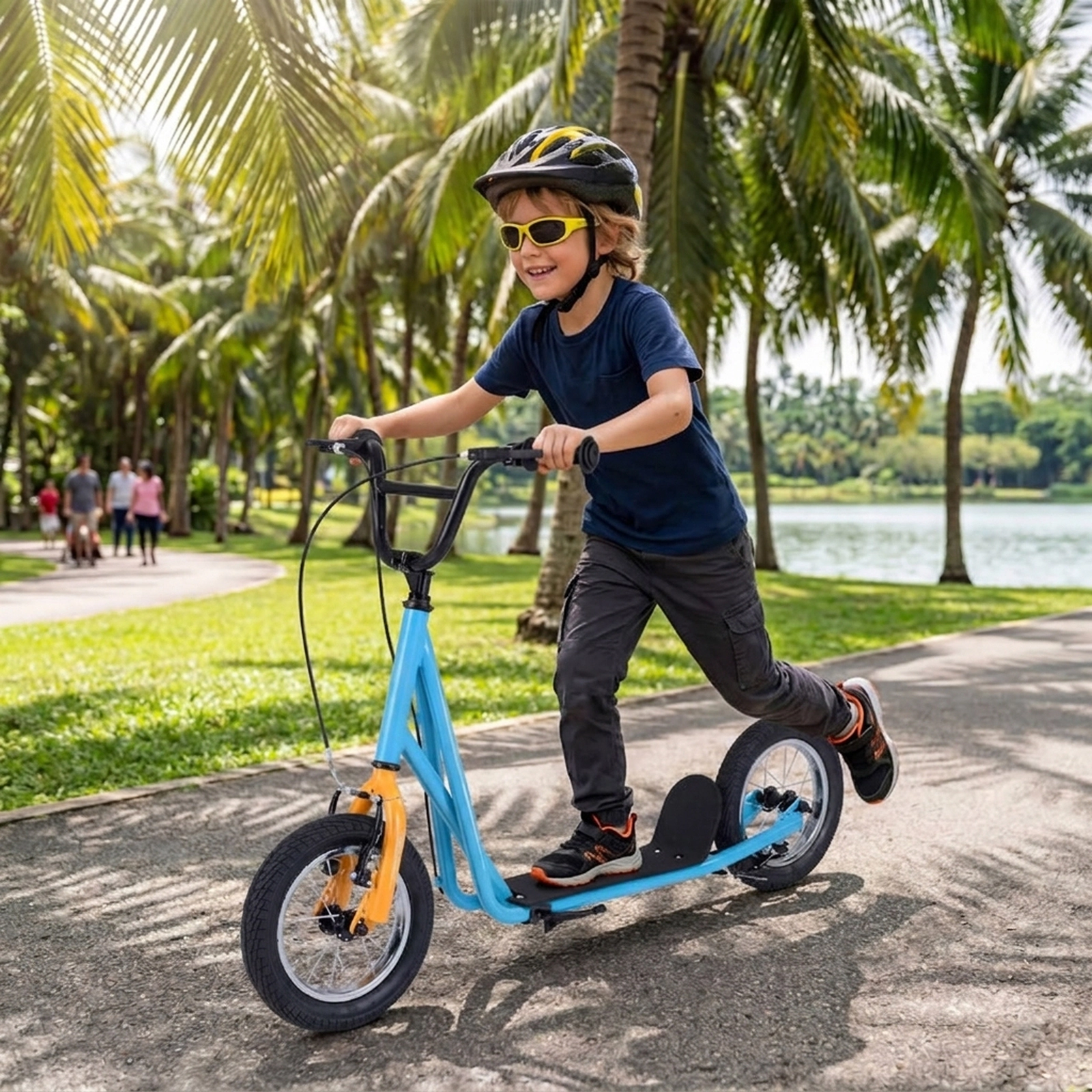 SUGIFT Height Adjustable Kid Kick Scooter with 12-in Air Filled Wheels 165-lb Capacity Ages 8+ Carbon Steel Frame Blue
