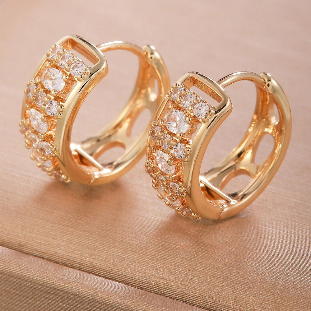 Paved Sparkling Cubic Zirconia Hollow Click Top Hoop Earring